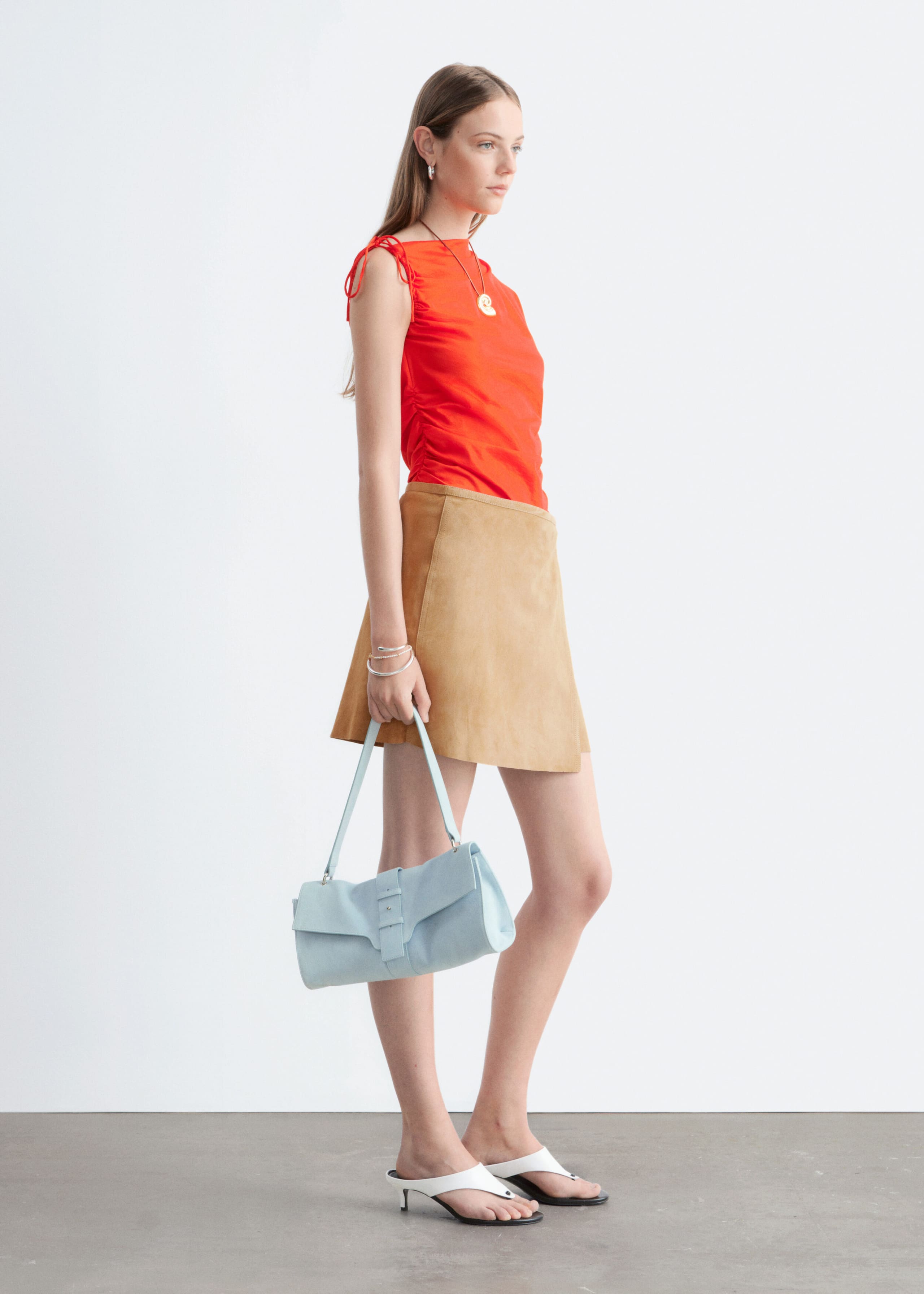 One-Shoulder Drawstring Top - Bright Orange - Lookbook