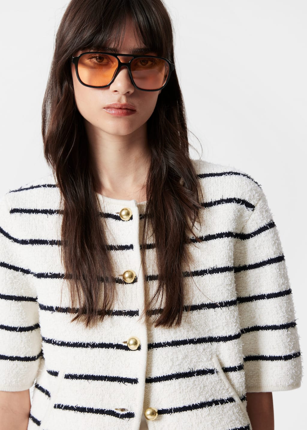 Texturstickad cardigan med kort ärm – Svart – lookbook