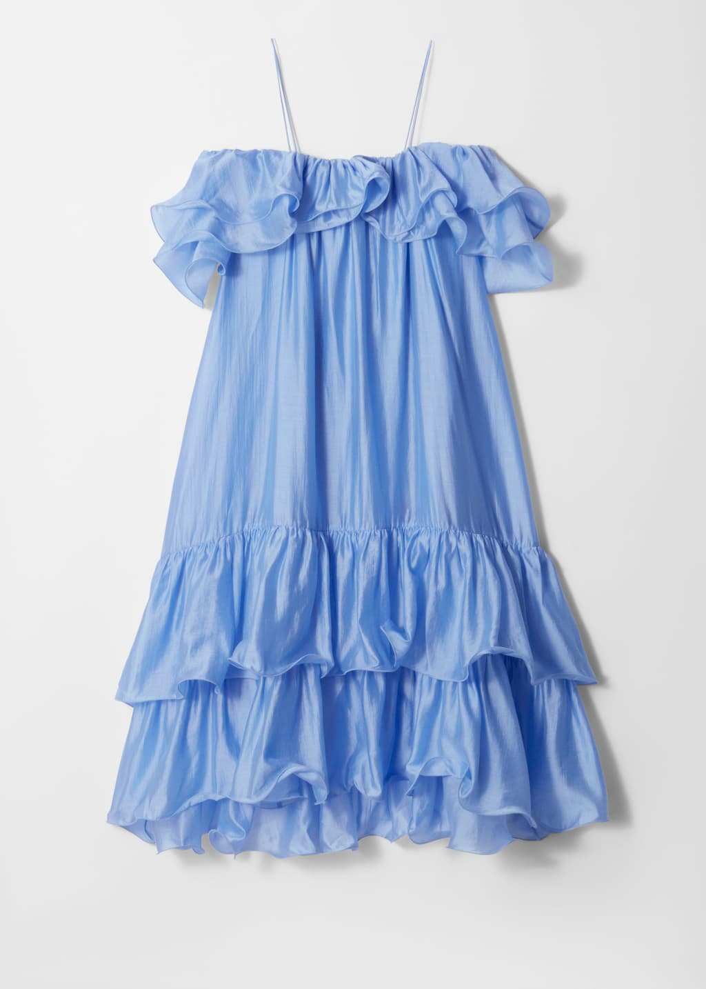 Image of Robe longue à volants aux épaules nues