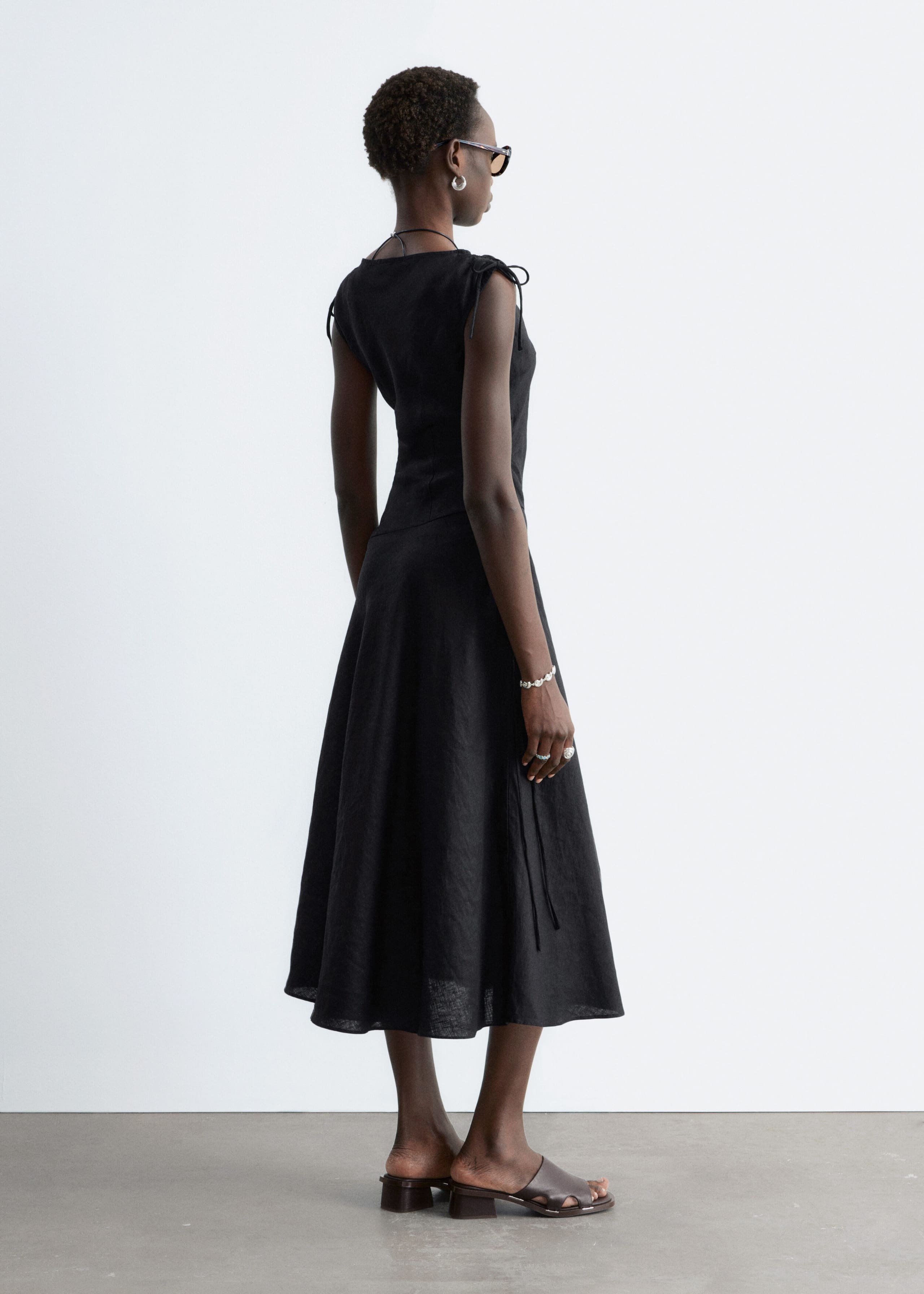 Image of Flared Linen Midi Dress