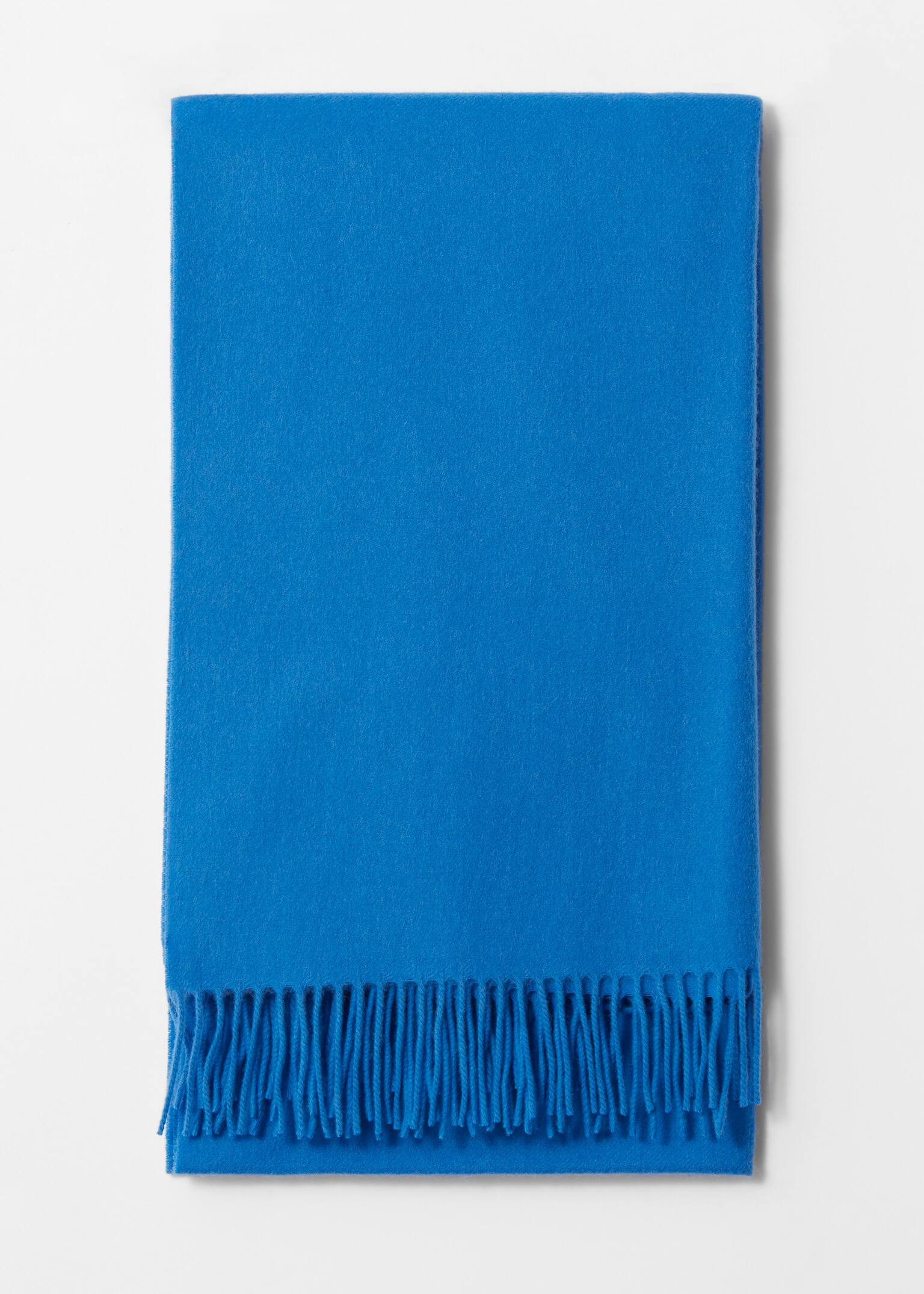 Deckenschal aus Wolle mit Fransen - Himmelblau/Grau/Cremefarben/Hellgelb