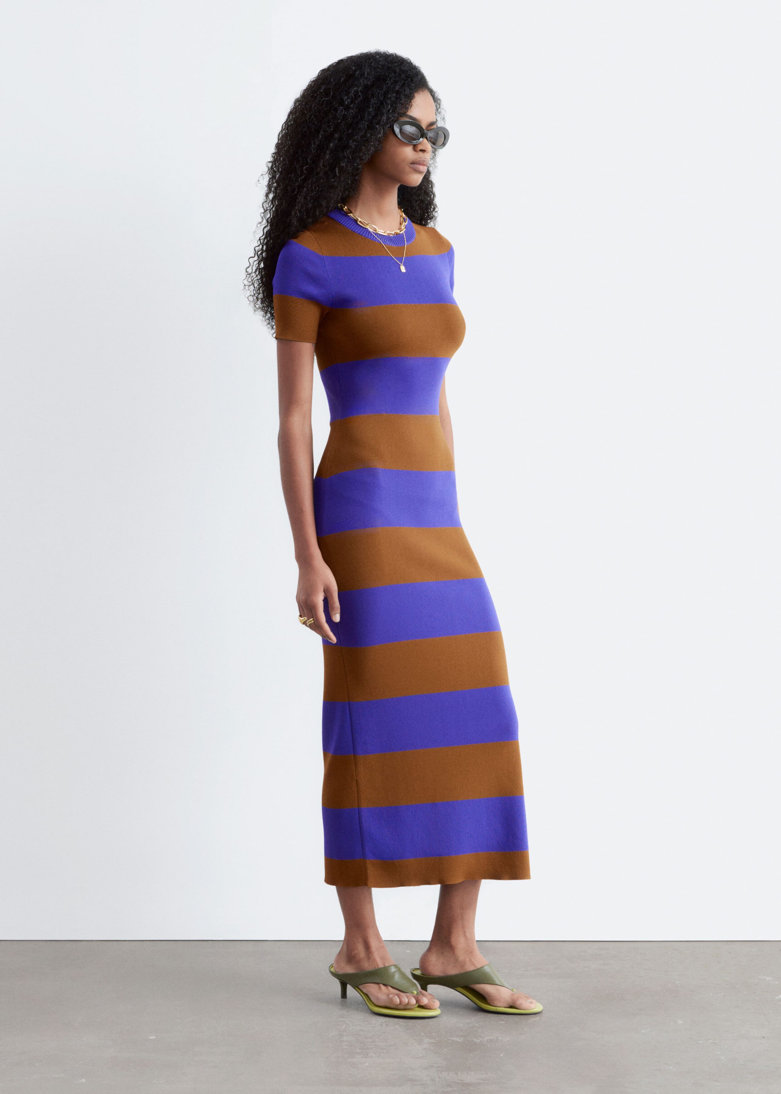 Rib-Knitted Maxi Dress - Purple/Brown - Lookbook