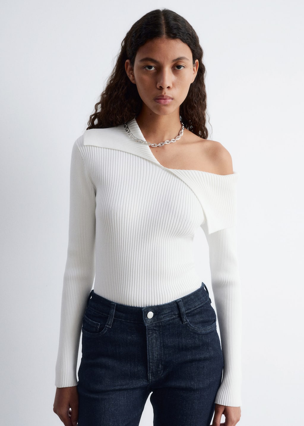 Image of Rib-Knit Off-Shoulder Top