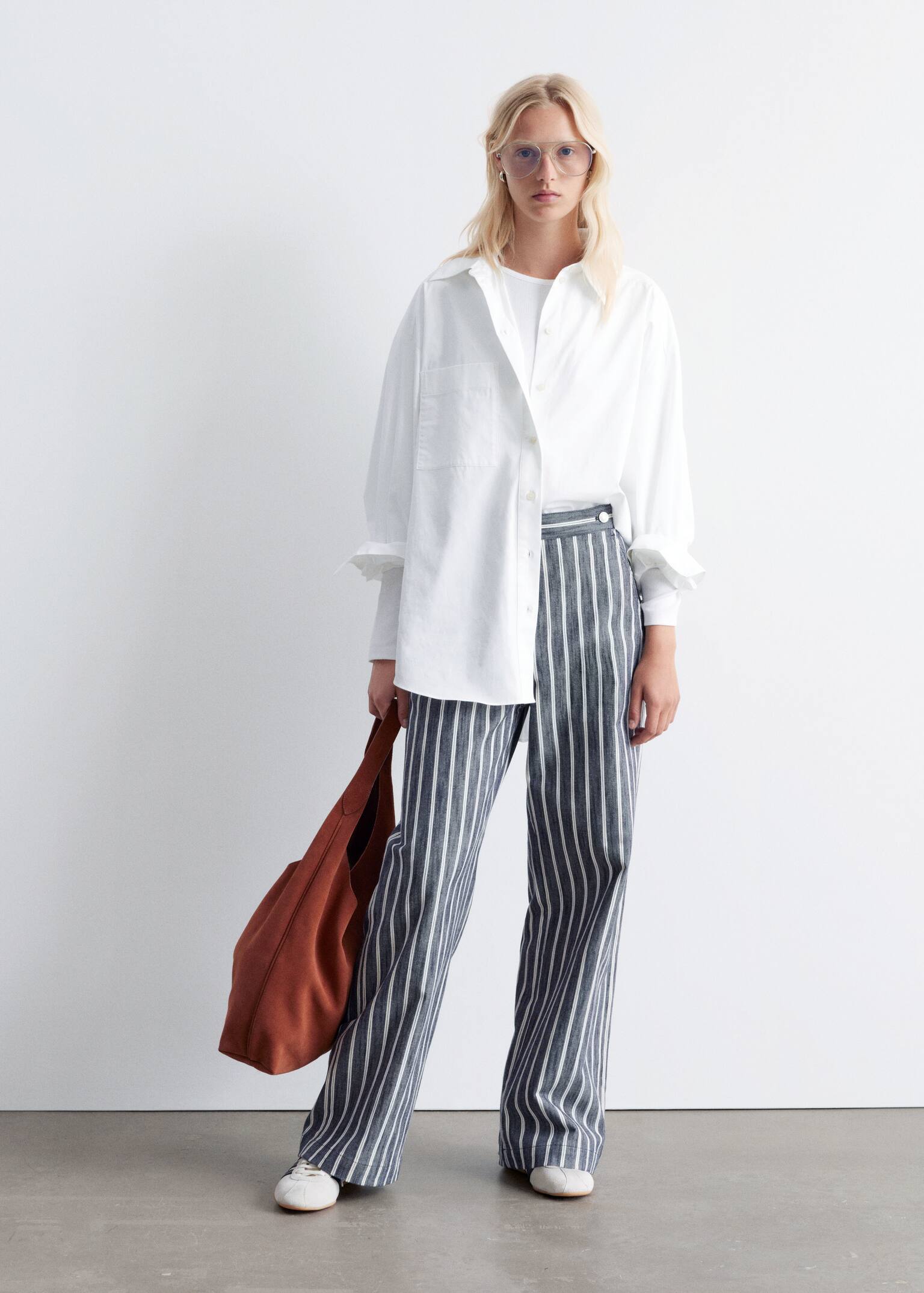 Pantaloni din bumbac cu dungi - Bleumarin/Alb Dungi/Dungi roz/burgundy - 1