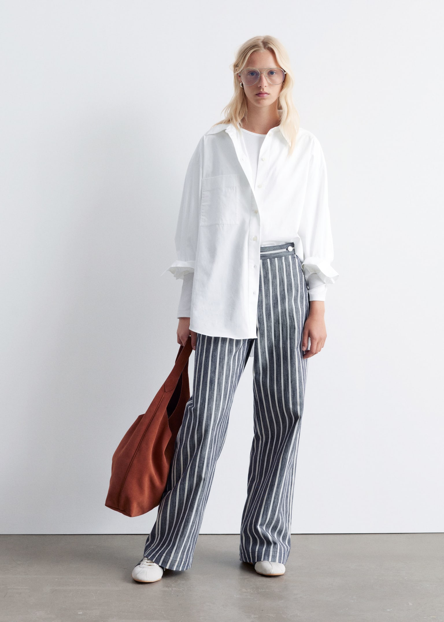 Pantalon rayé en coton - Rayures bleu marine/blanches/Rayures roses/bordeaux