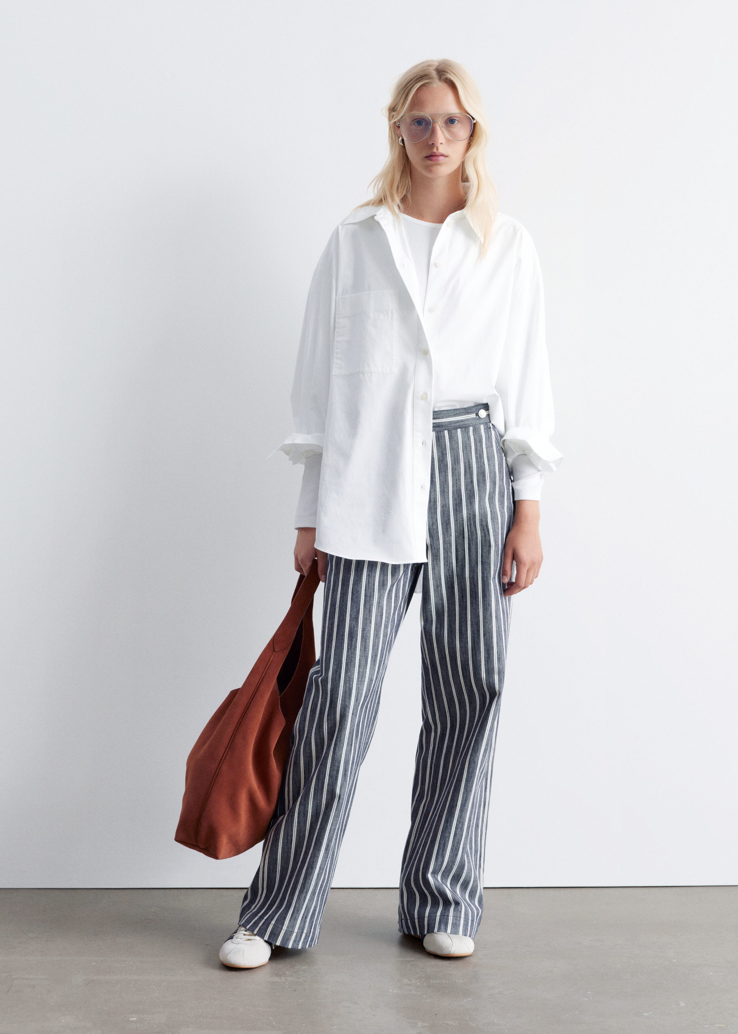 Striped Cotton Trousers - Navy Blue/White Stripes - & Other
