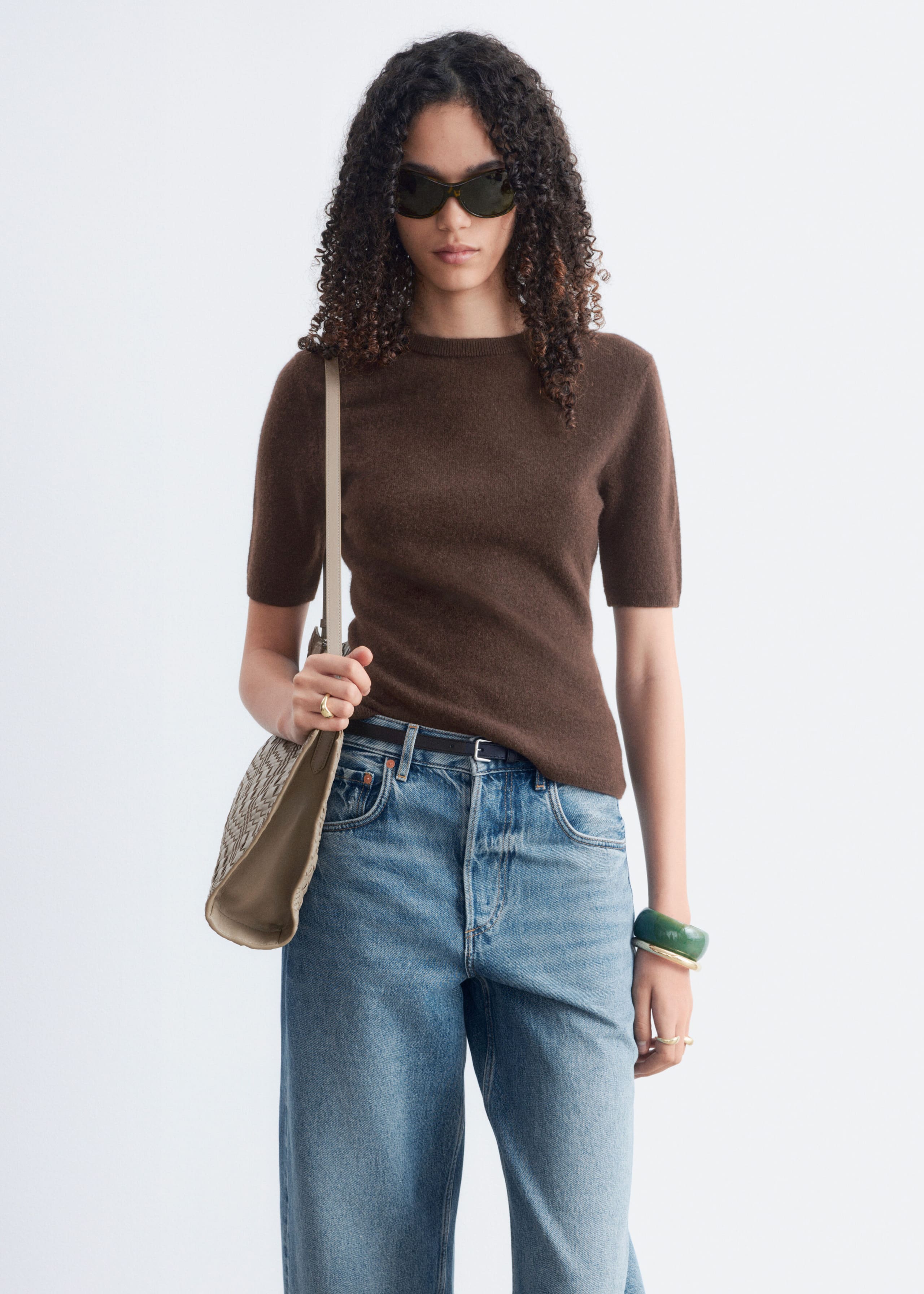 Short-Sleeve Cashmere Top - Blue - Lookbook