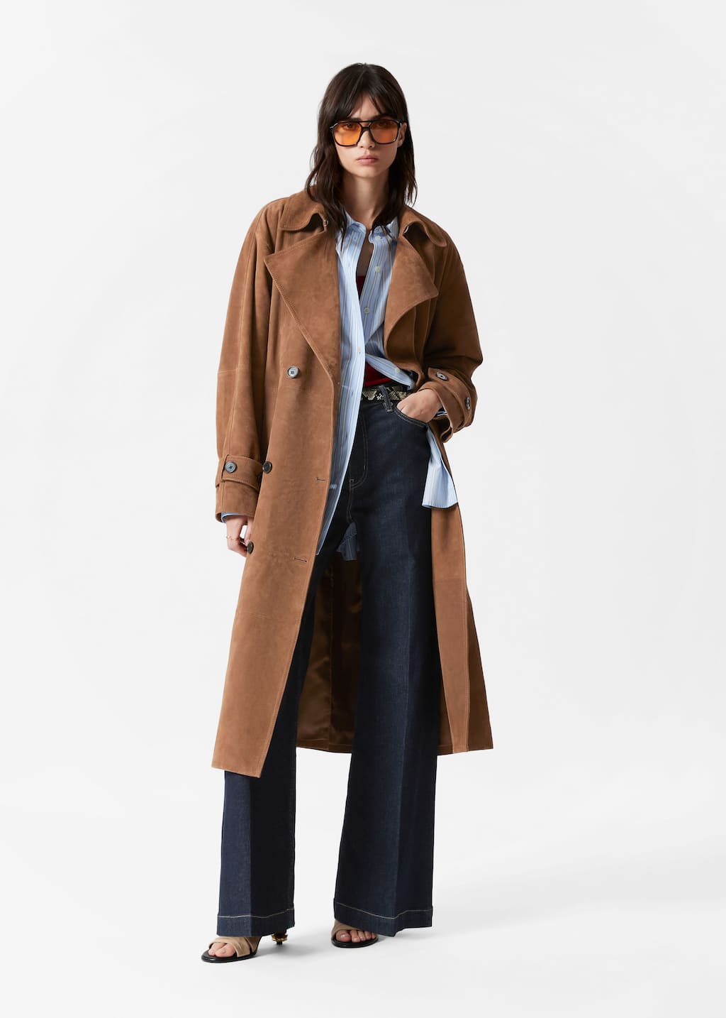 Maxi-Trenchcoat aus Veloursleder