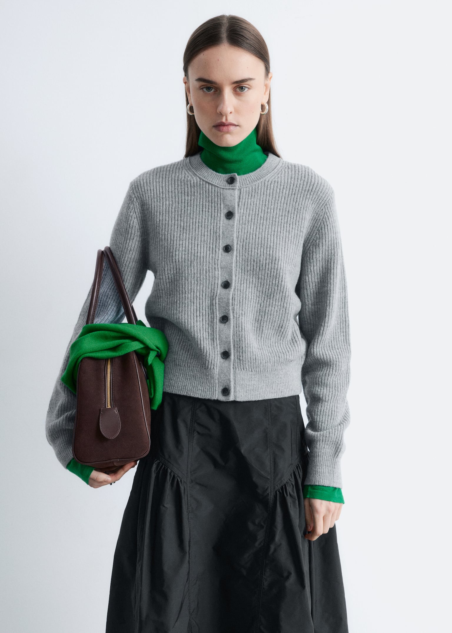 קרדיגן סריג ריב - אפור מלנג'/ירוק/כחול - 5