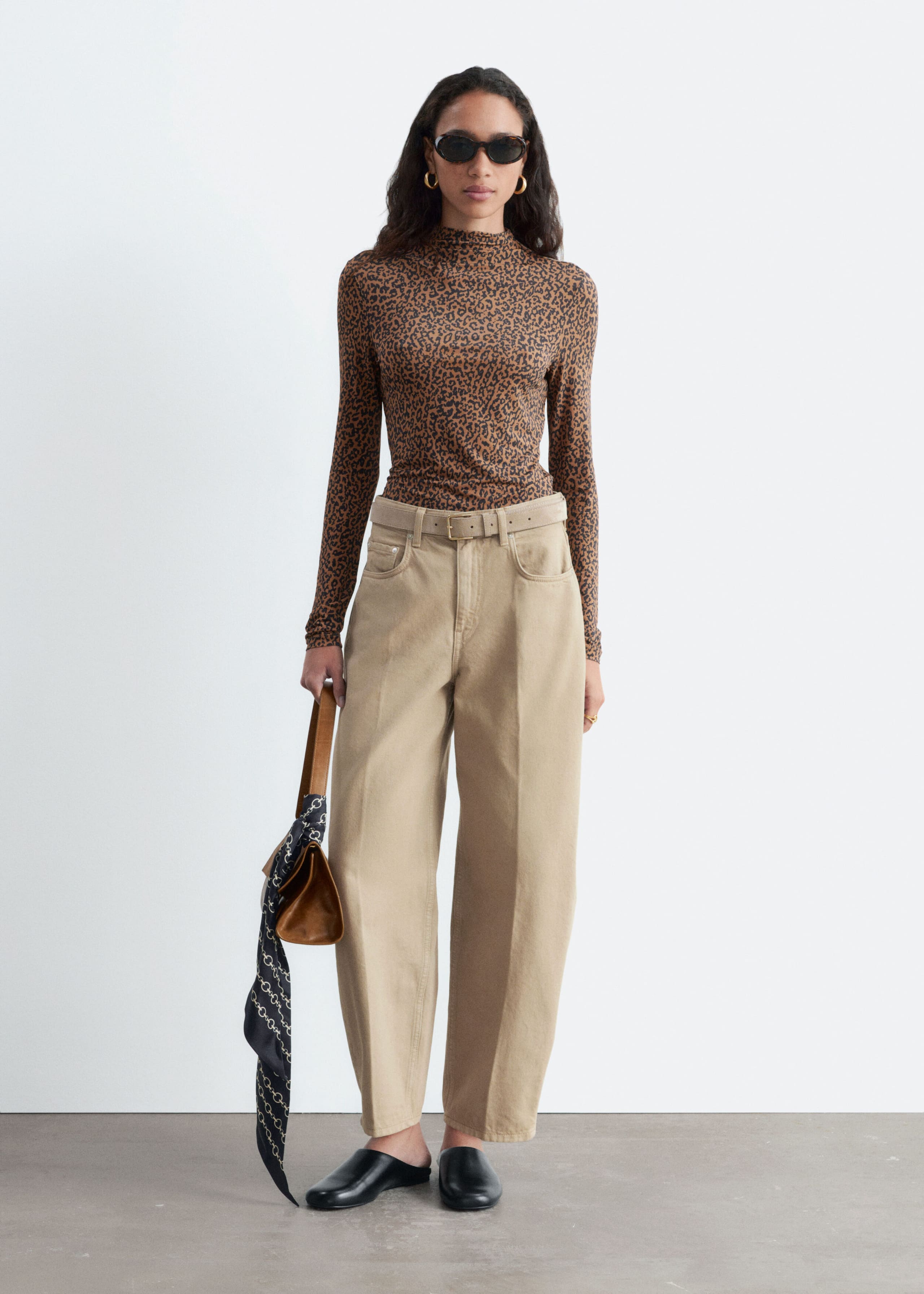 Mock-Neck Top - Brown/Leopard Print - Still Life