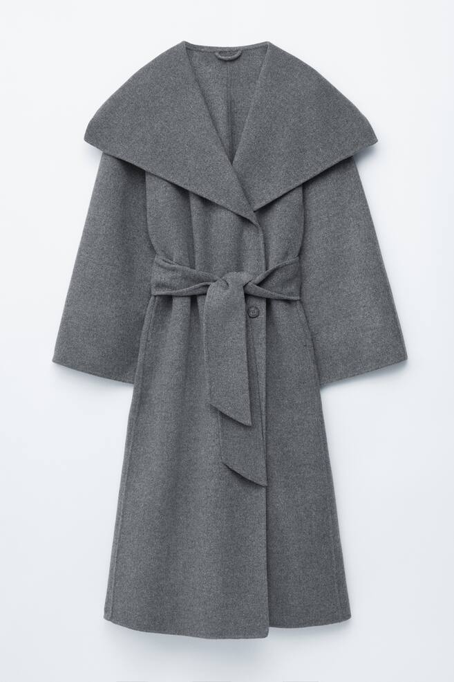 Shawl-Collar Wool Maxi Coat - Dark Grey/Dark Brown - 1