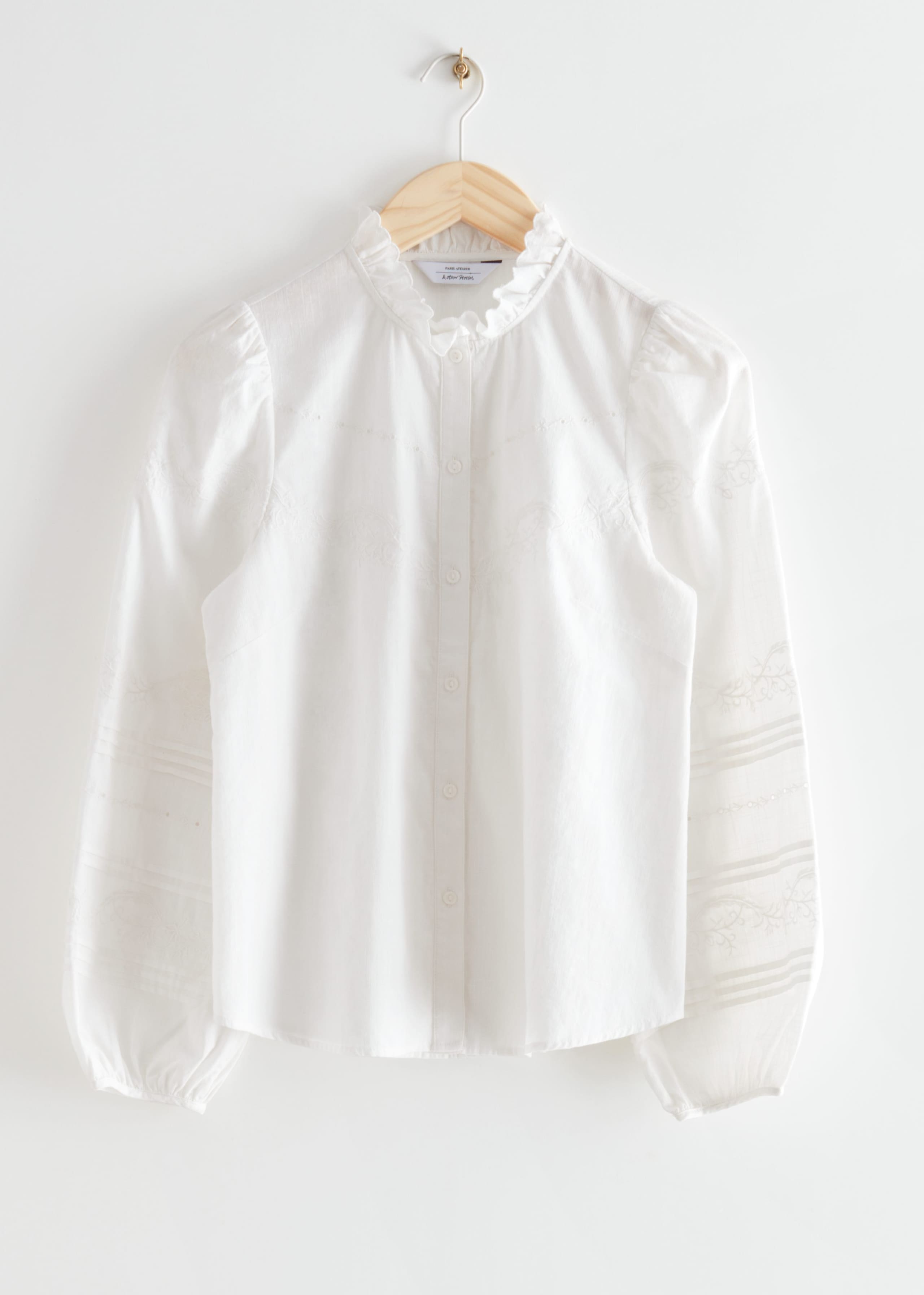Embroidered Puff Sleeve Blouse - Red Checks - Natura morta