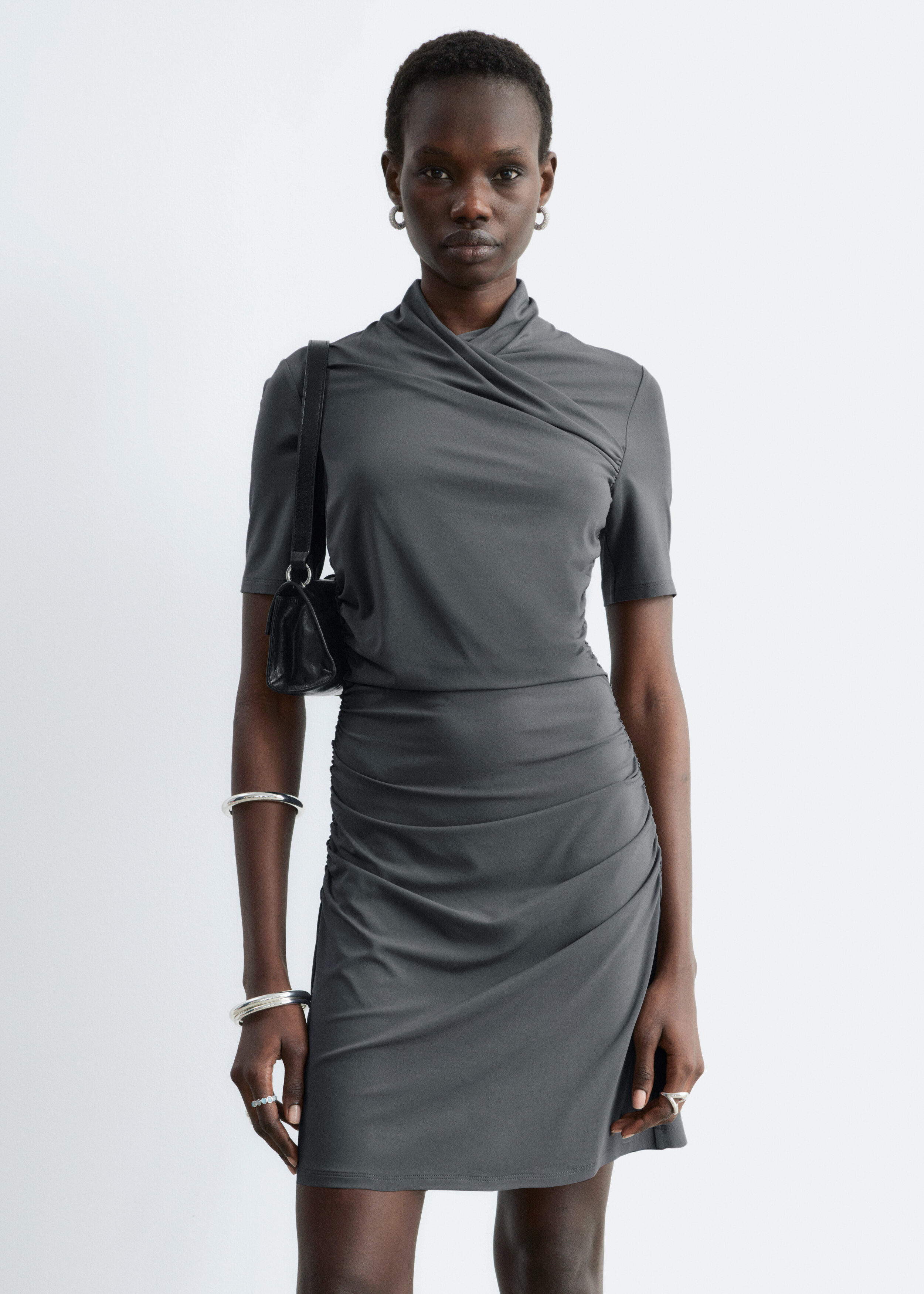 Draped Wrap Mini Dress - Dark Grey - & Other Stories GG