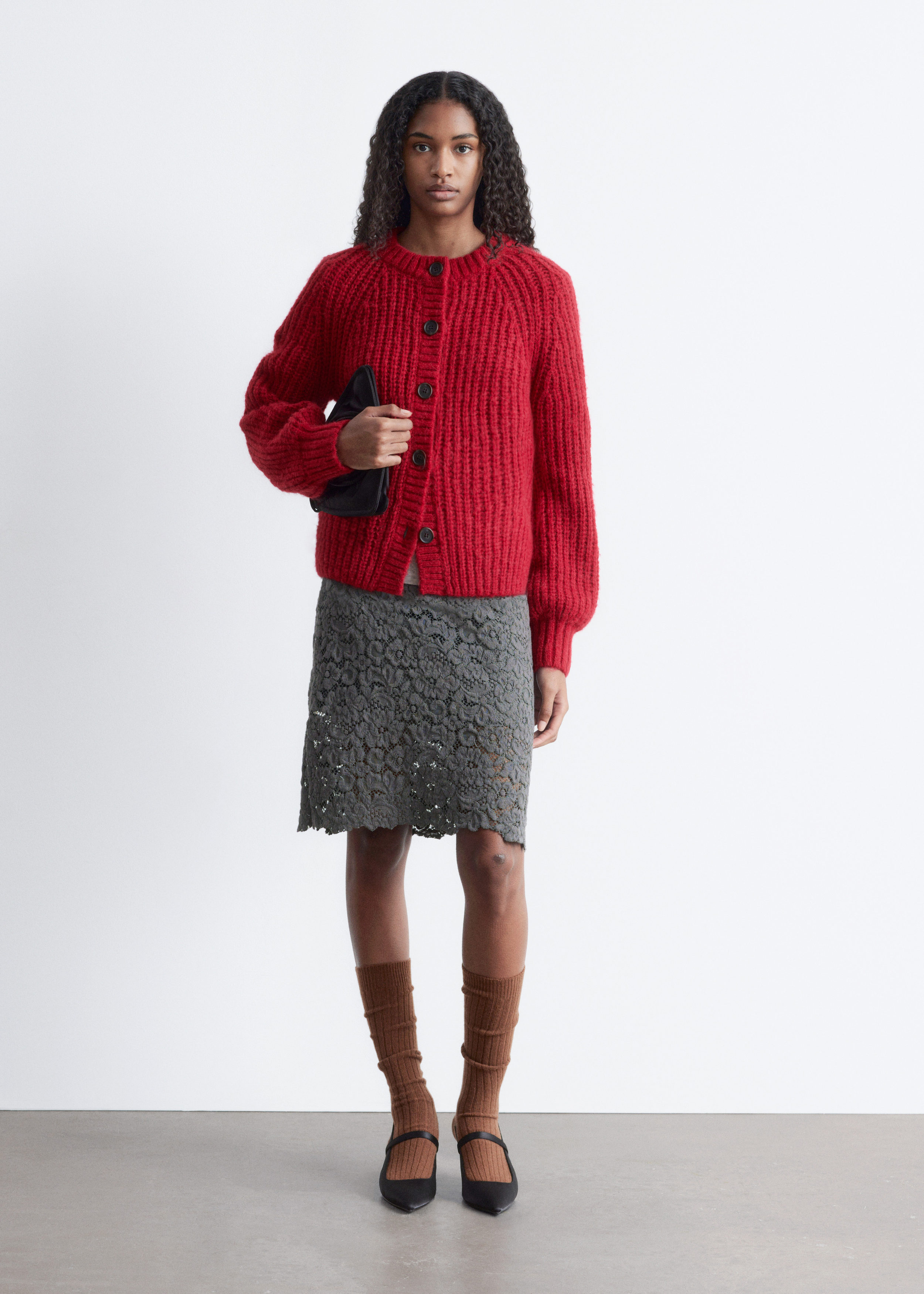 Balloon-Sleeve Cardigan - Red - Cardigans - & Other Stories US