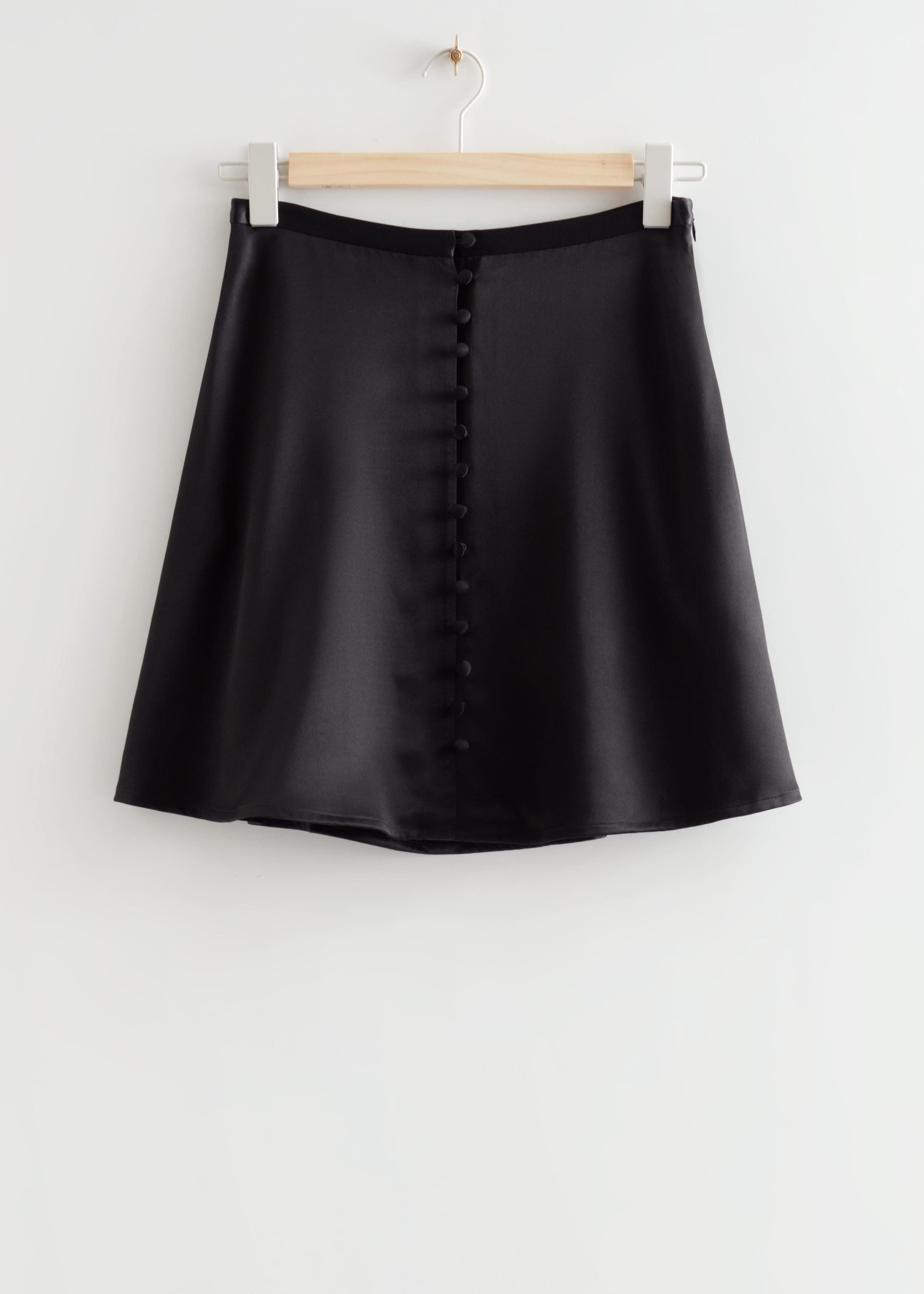 Buttoned A-Line Mini Skirt - Black - Still Life