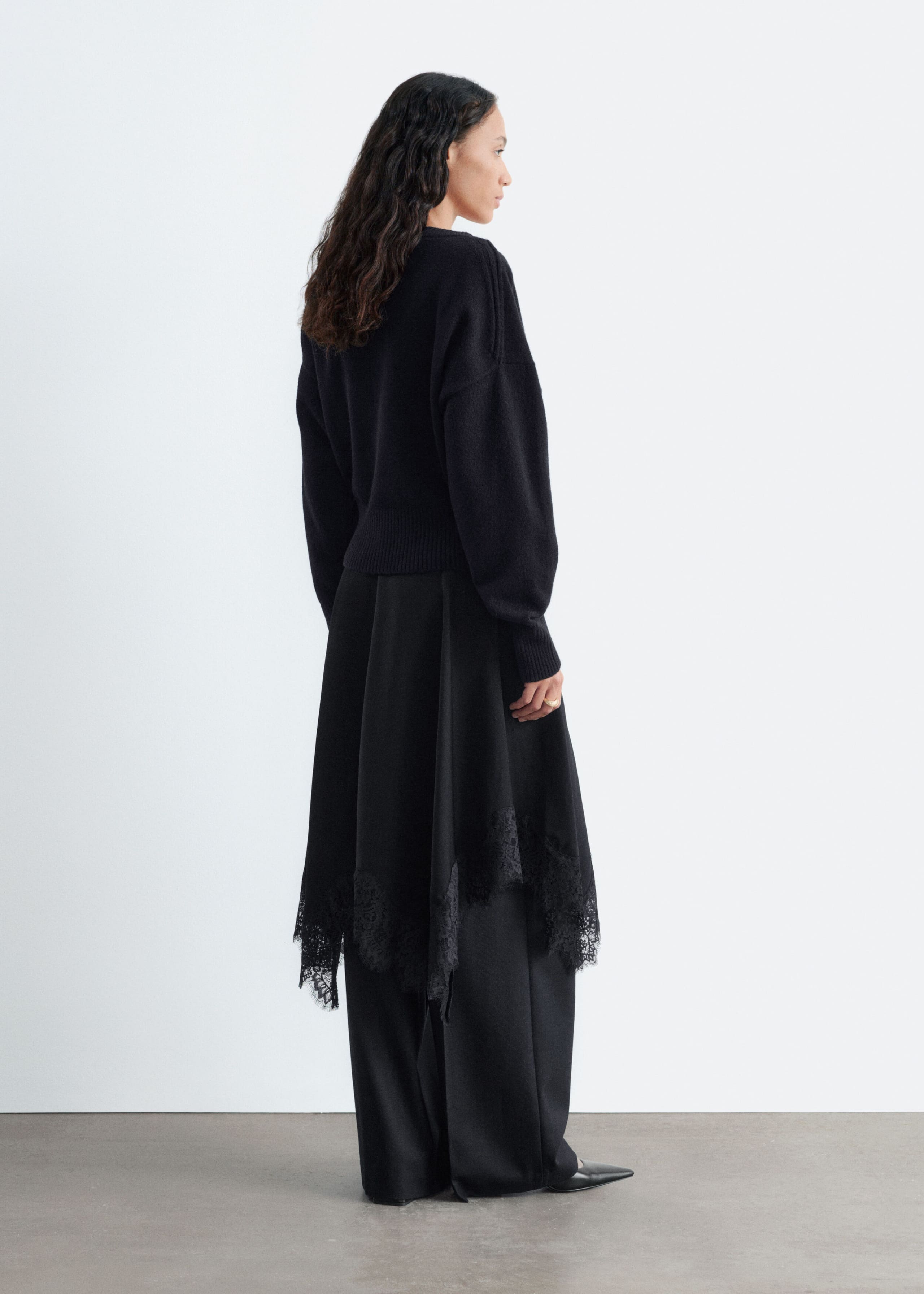 Wool-Cotton V-Neck Jumper - Black - Still Life
