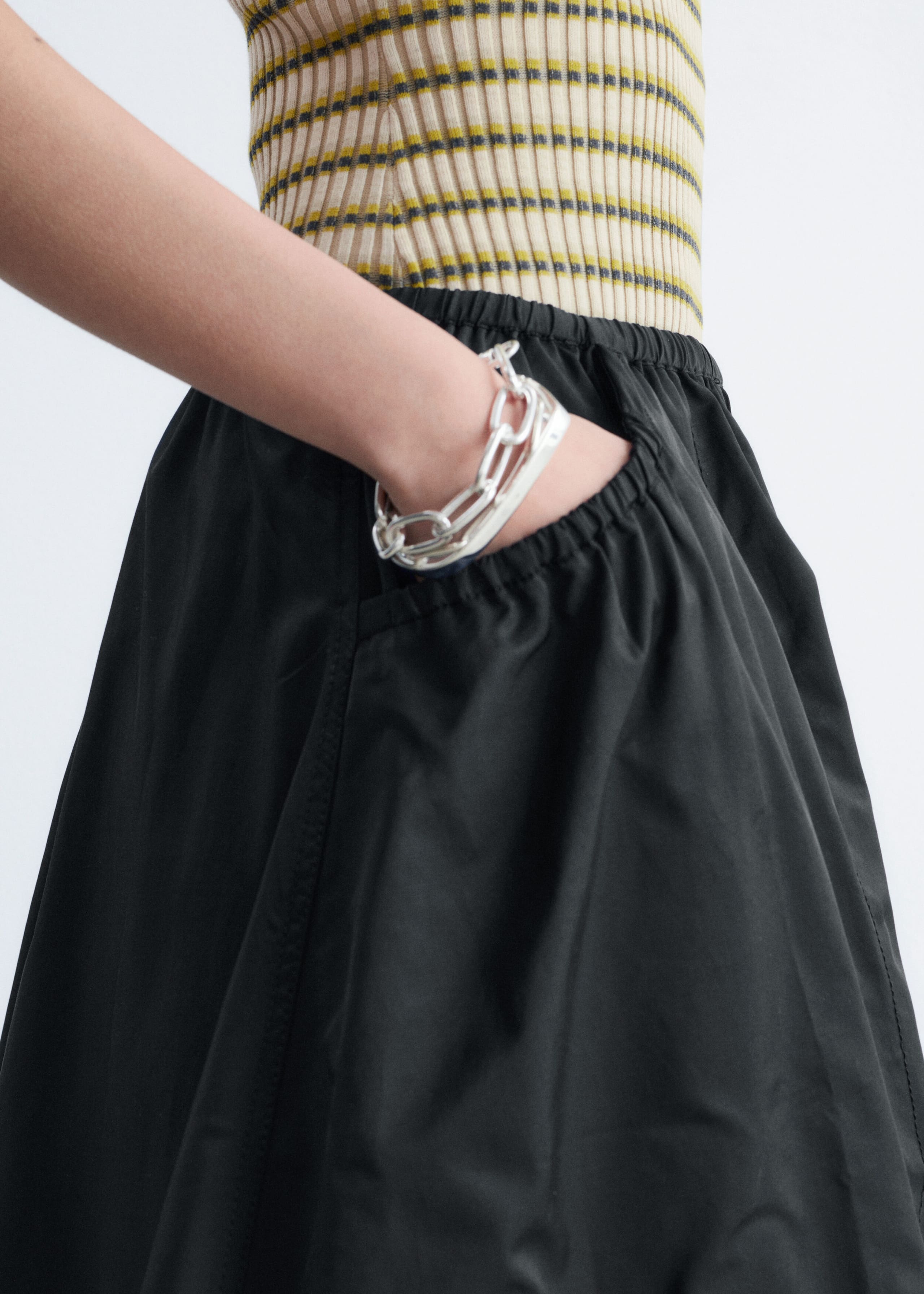 Image of Gathered Twill Midi Skirt