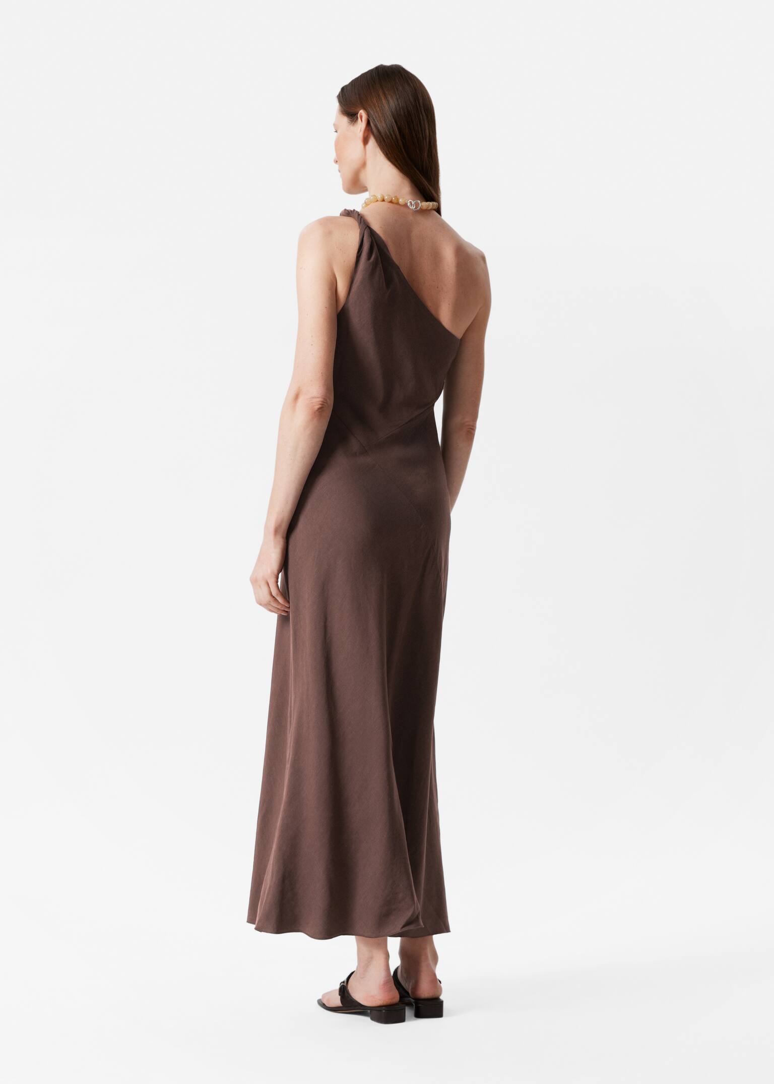 Abito midi monospalla - Marrone scuro/Beige/Giallo pastello - 3