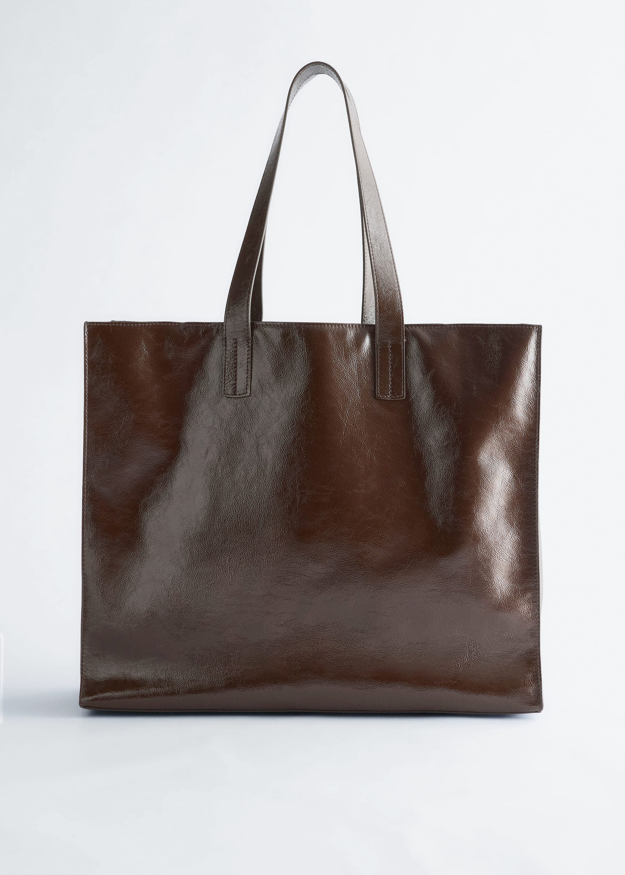 View larger image: Leather Tote Bag - Patent Dark Brown - Ladies | H&M GB 1