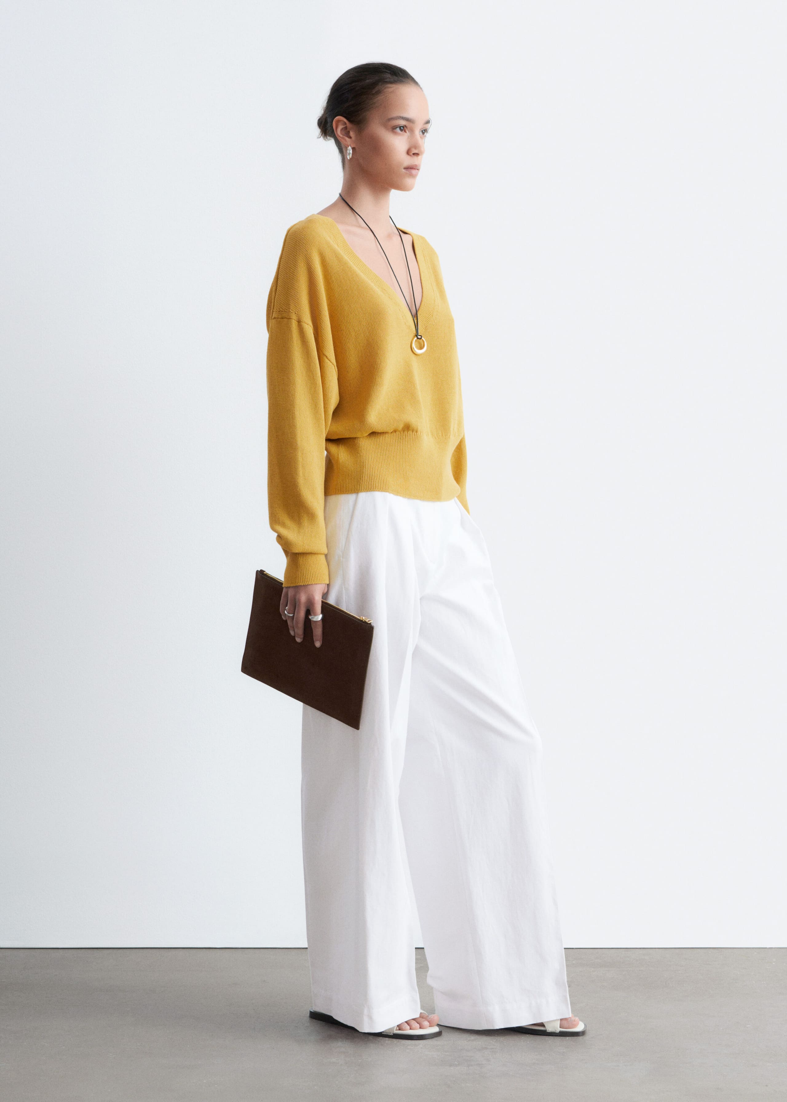 V-Neck Cotton Jumper - Mustard - Still Life