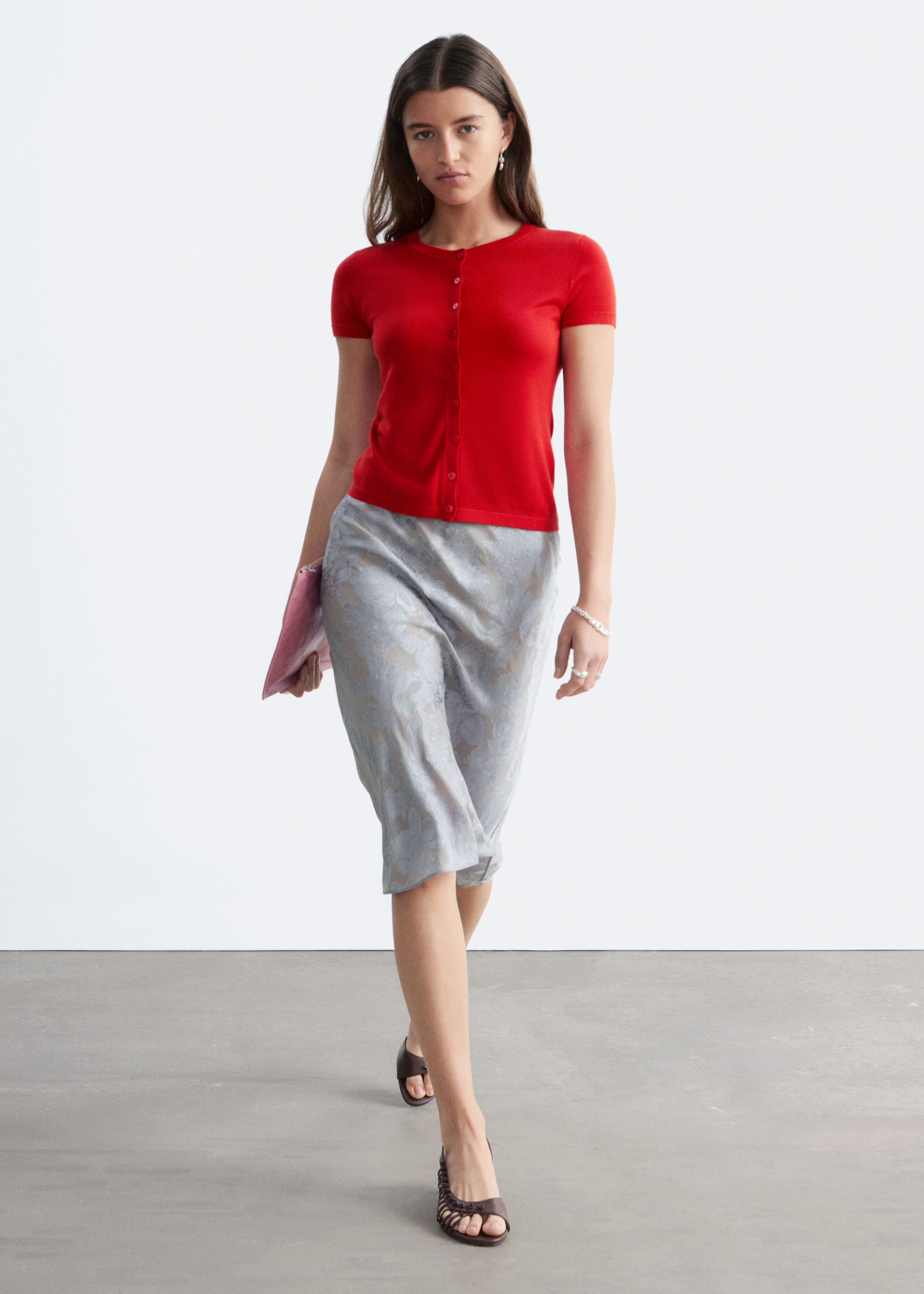 Strick-T-Shirt mit Knopfleiste - Sand - Lookbook