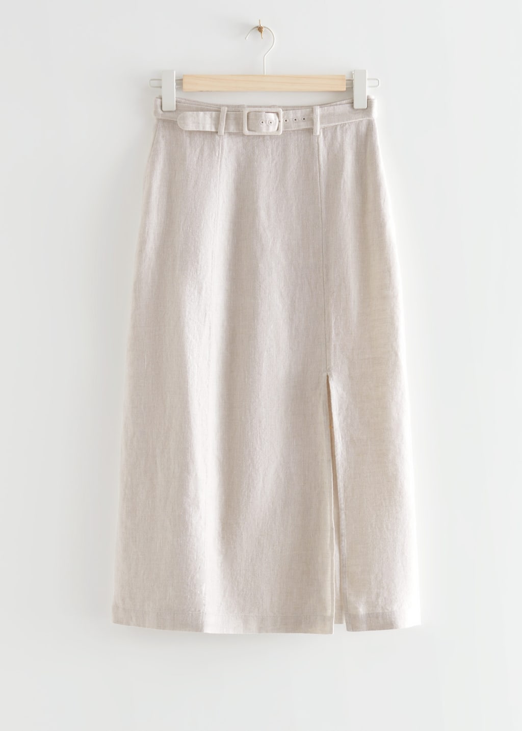 BeltedLinenMidiSkirt - Beige - Bodegón