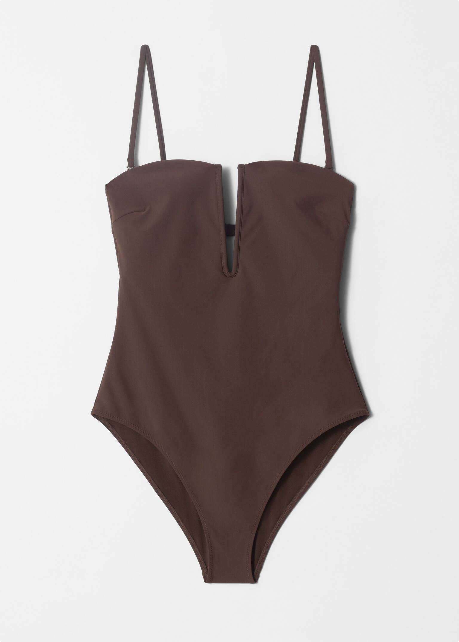 Costume da bagno con taglio a V - Marrone scuro/Nero