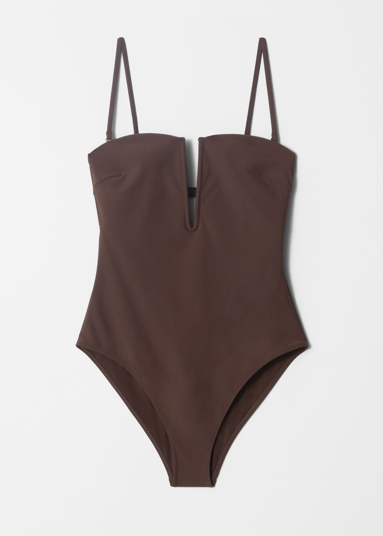 Maillot de bain à décolleté plongeant - Marron foncé/Noir