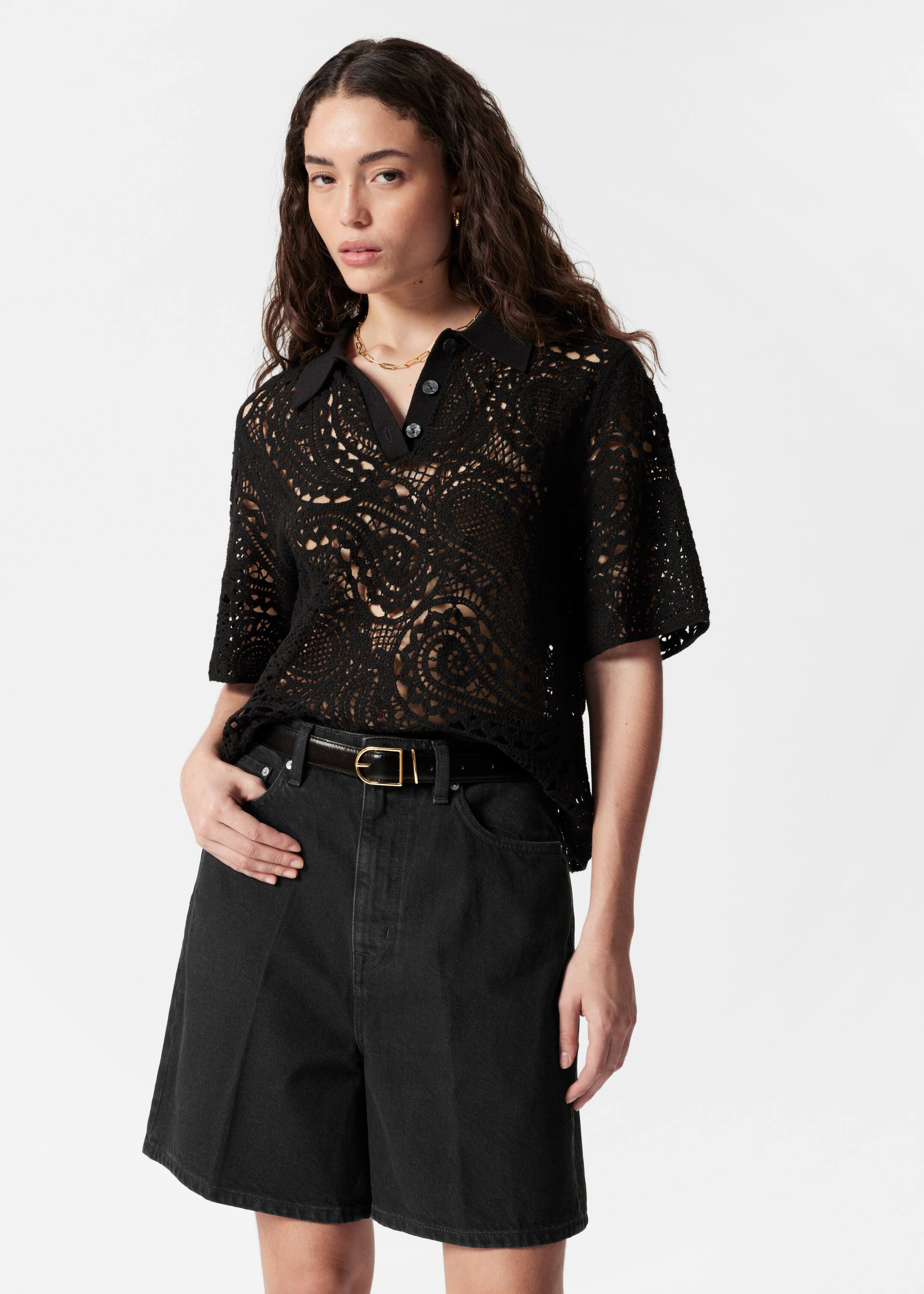 Ingrandisci l'immagine: Wide-Leg Denim Shorts - Black - DONNA | H&M CH 2