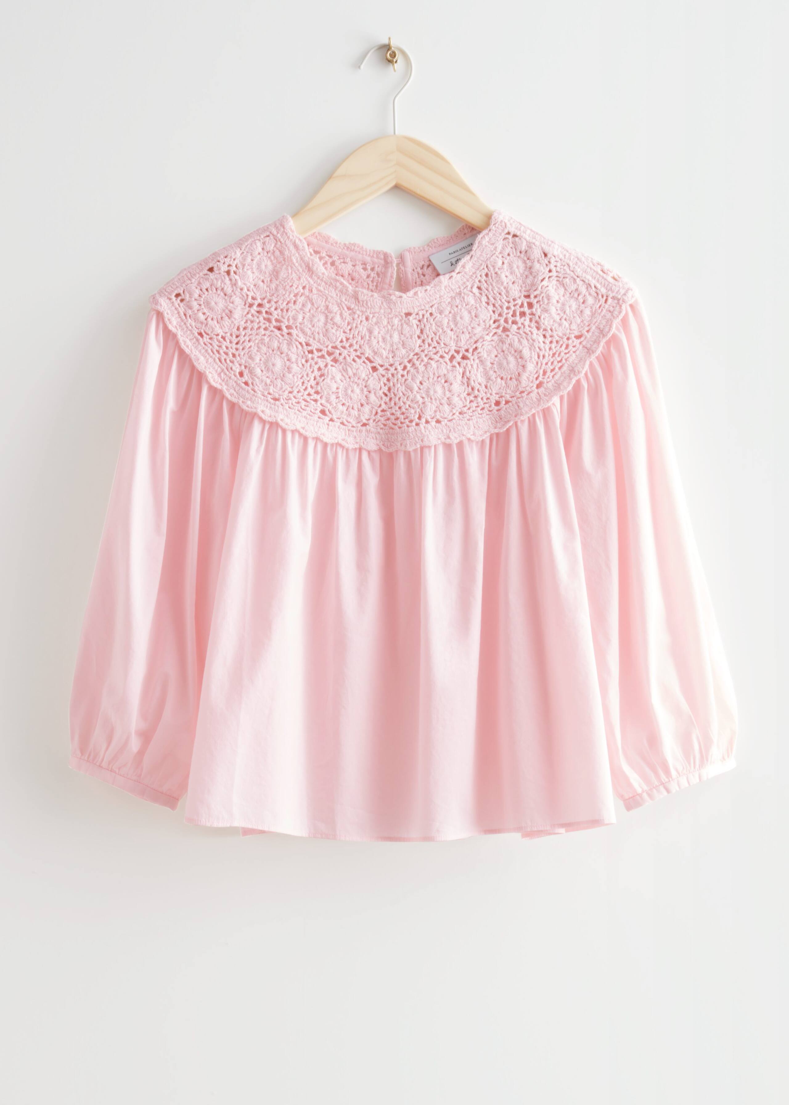 Voluminous Crochet Collar Blouse - Pink - Natura morta