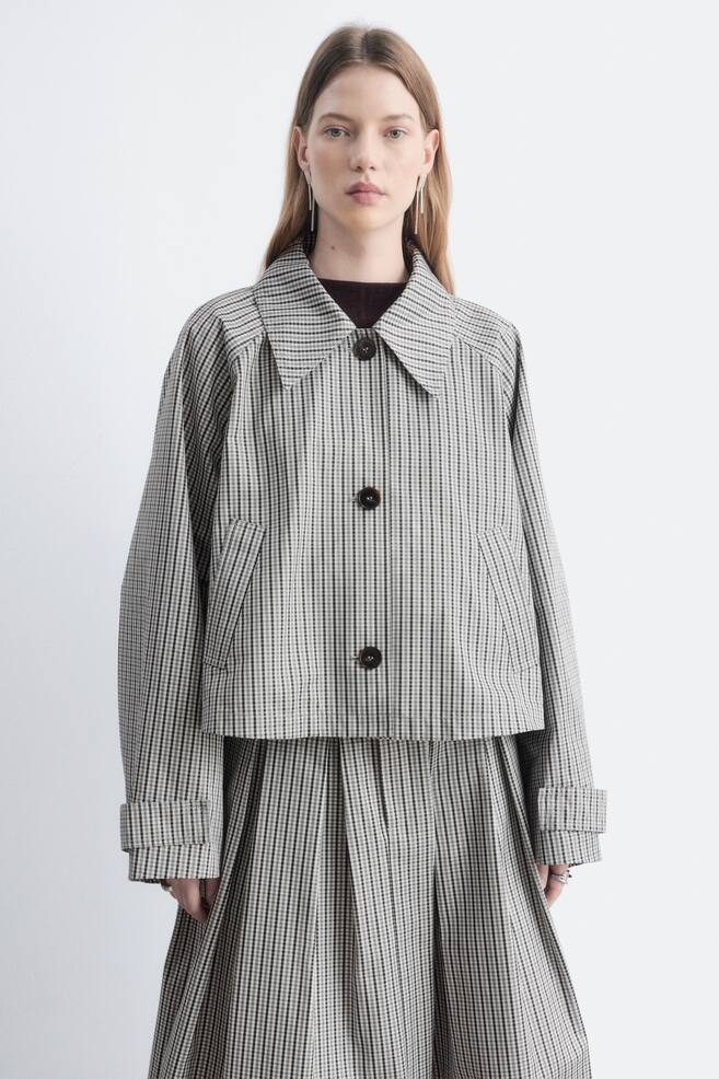 Cropped Jacket - Grey/Checked/Beige - 1