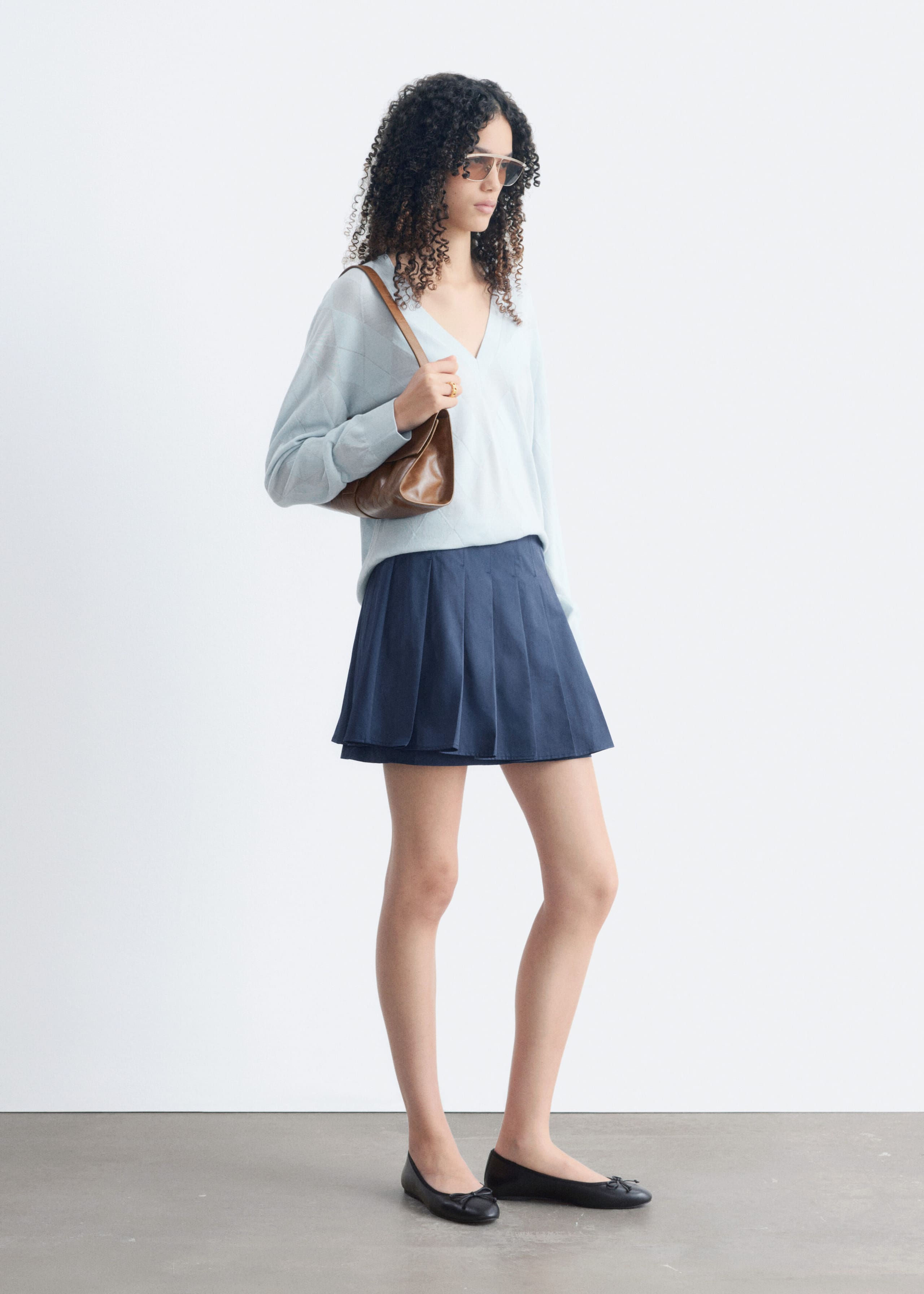 Deep V-Neck Wool Jumper - Light Blue - Lookbook