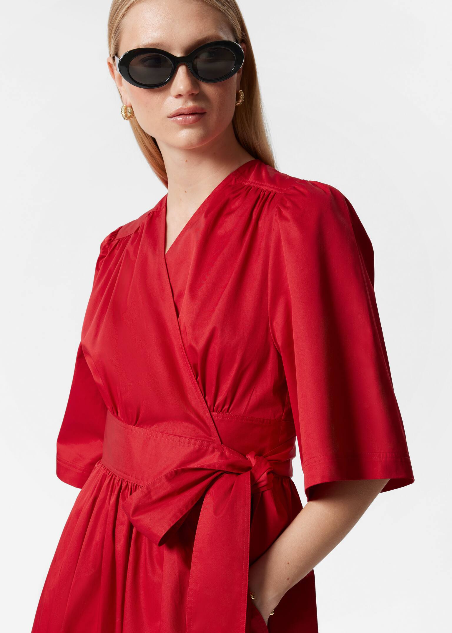 Abito midi a portafoglio - Rosso - 5