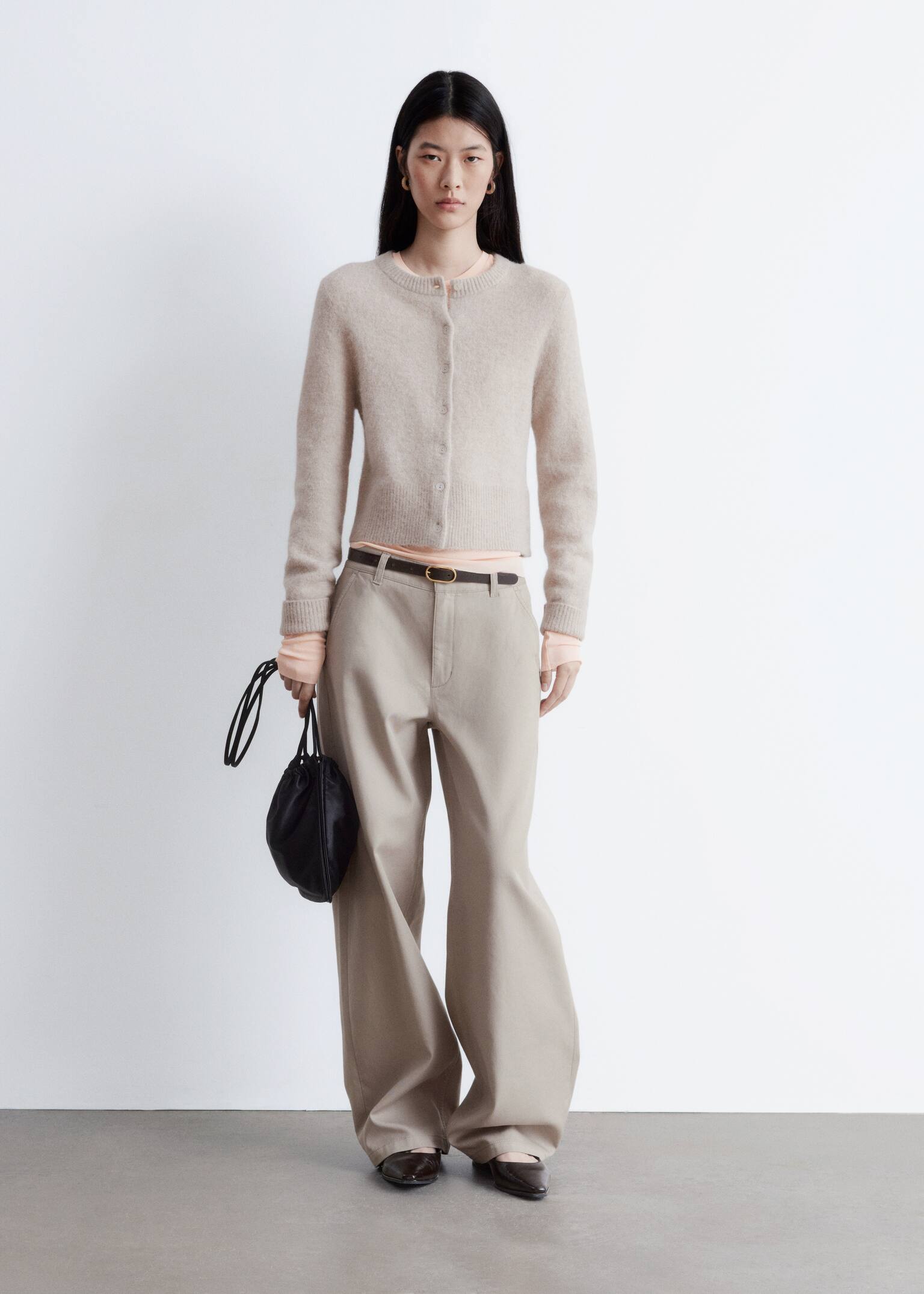 Neuletakki alpakkasekoitetta - Greige/Tummanpunainen - 1