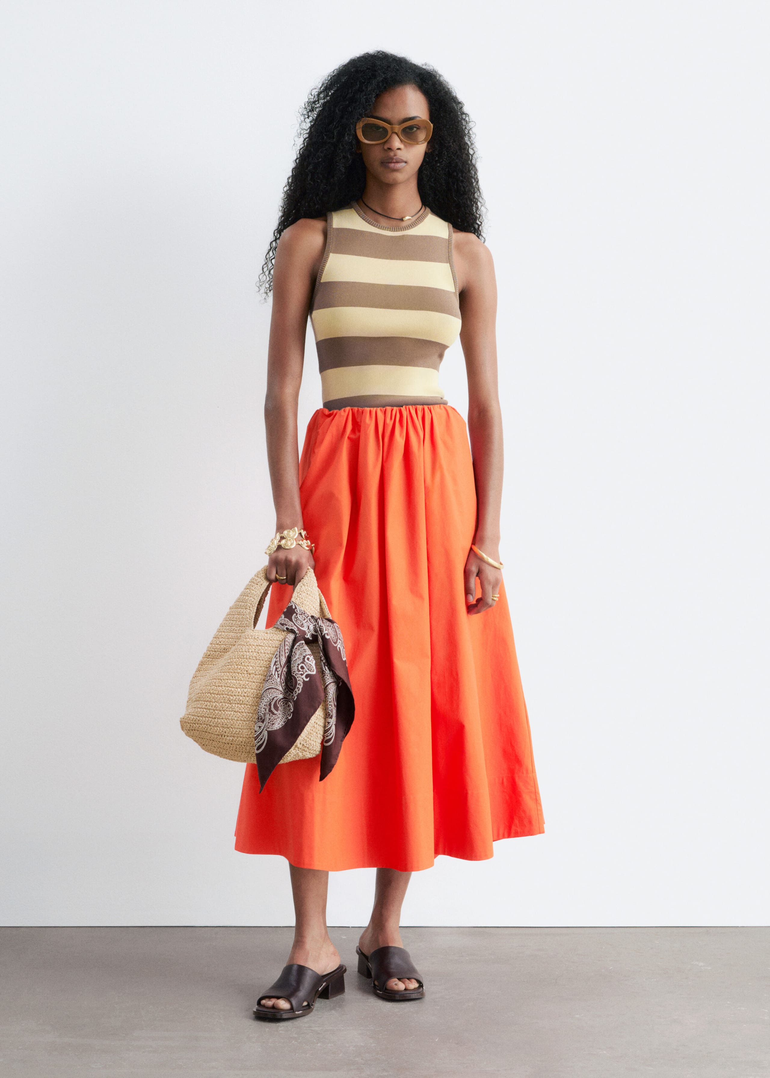 Knitted Tank Top - Beige/Striped - Lookbook