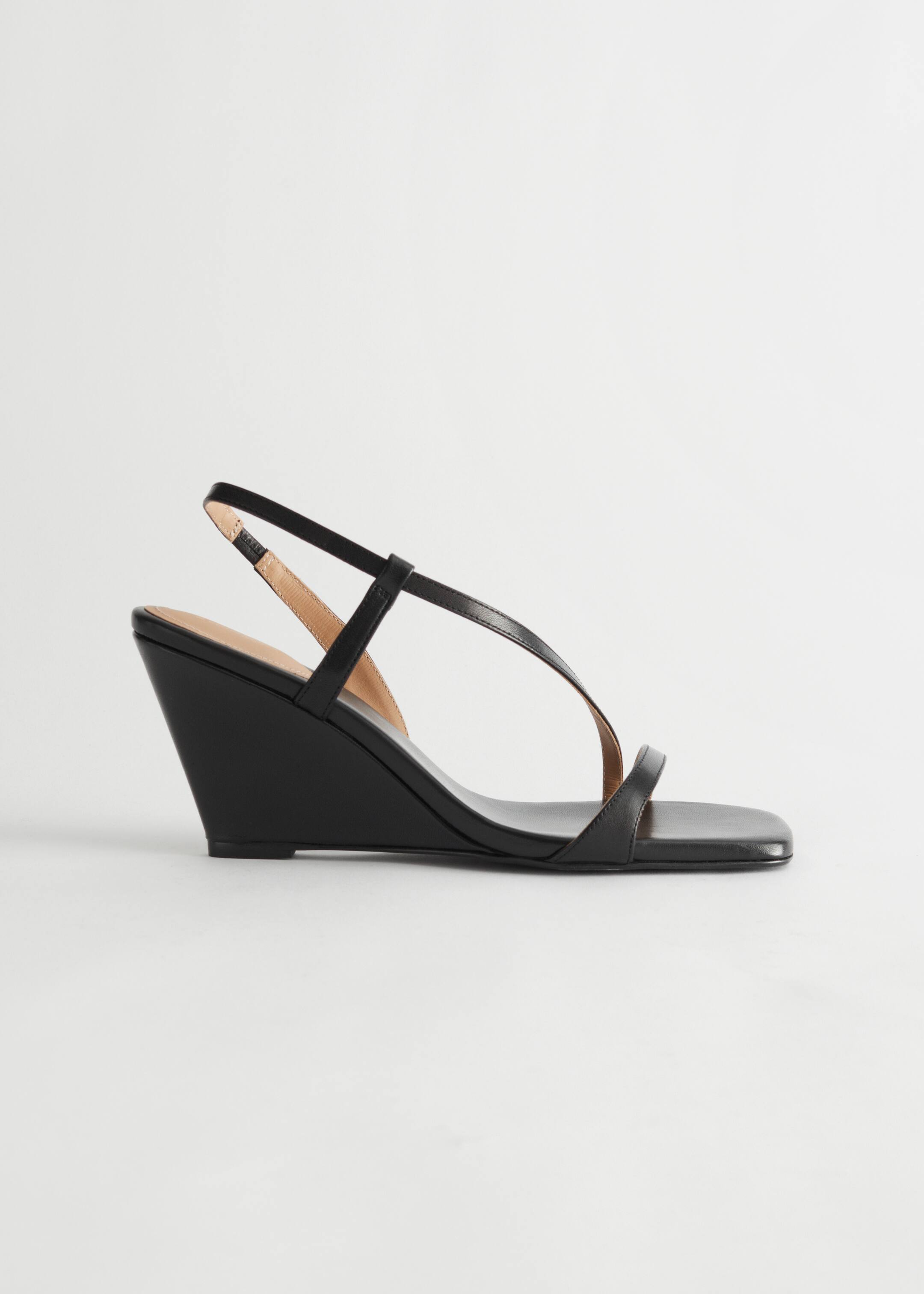 View larger image: Strappy Heeled Leather Wedge Sandals - Black - Ladies | H&M GB 1