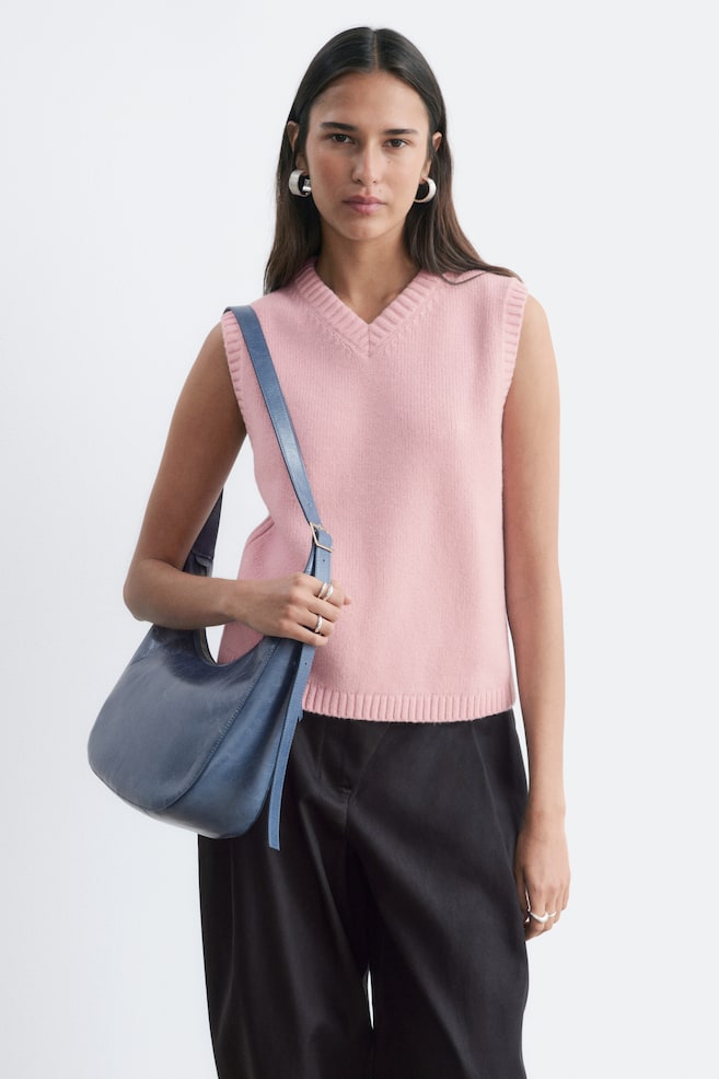 Wool-Cotton Knitted Vest - Pink/Black - 1