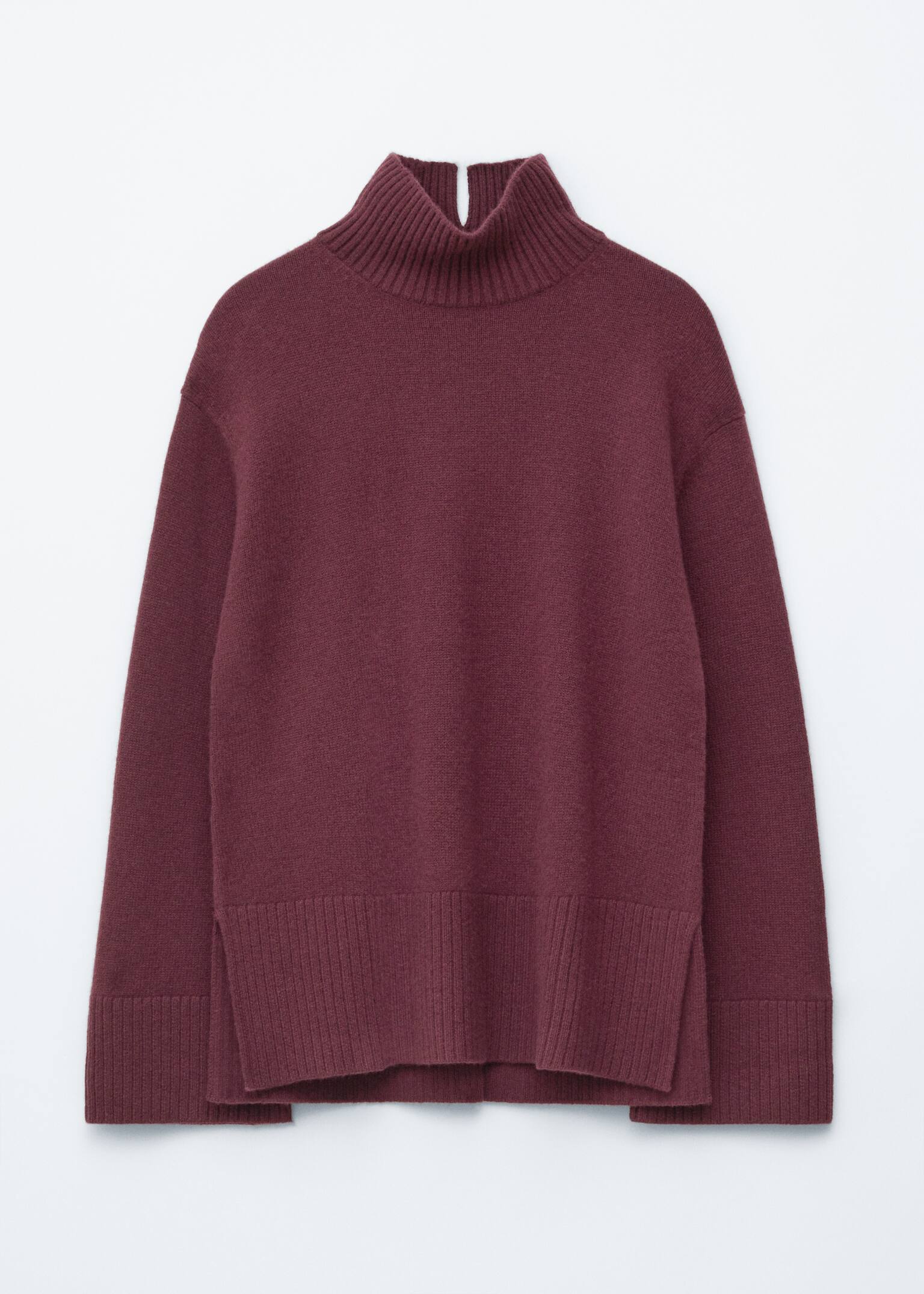 Oversized-Wollpullover mit Rollkragen - Weinrot/Dunkles Graubraun/Braun - 2