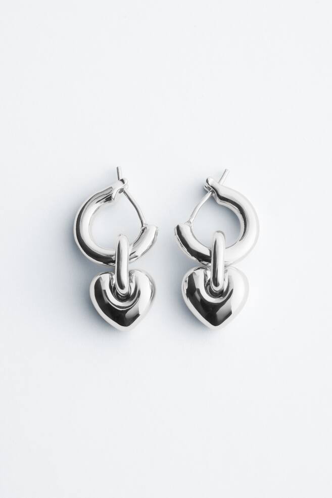 Heart-Pendant Hoop Earrings - Silver/Gold - 1