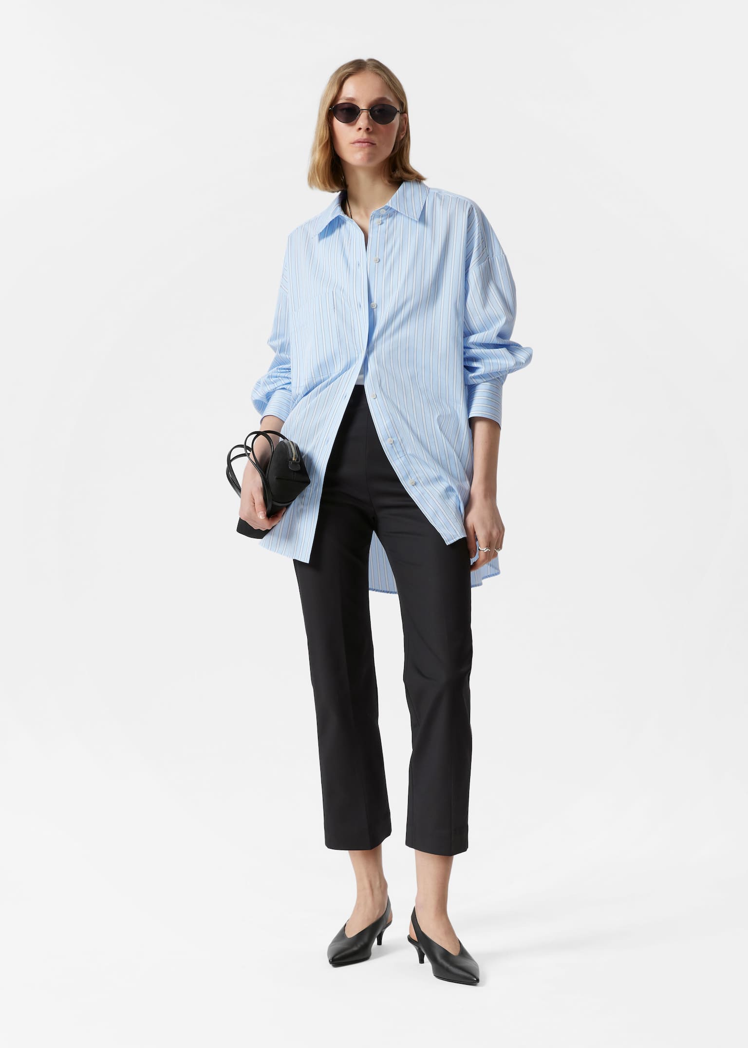 Pantalon slim à plis marqués - Noir/Marron foncé
