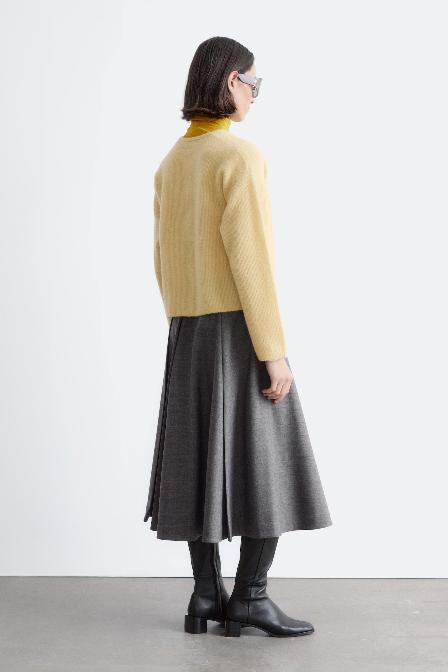 Cardigan en maille d’alpaga mélangé - Jaune pastel/Vert/Beige/Rose poudré/Blanc/Gris/Taupe/Brun taupe/Bordeaux chiné - 6