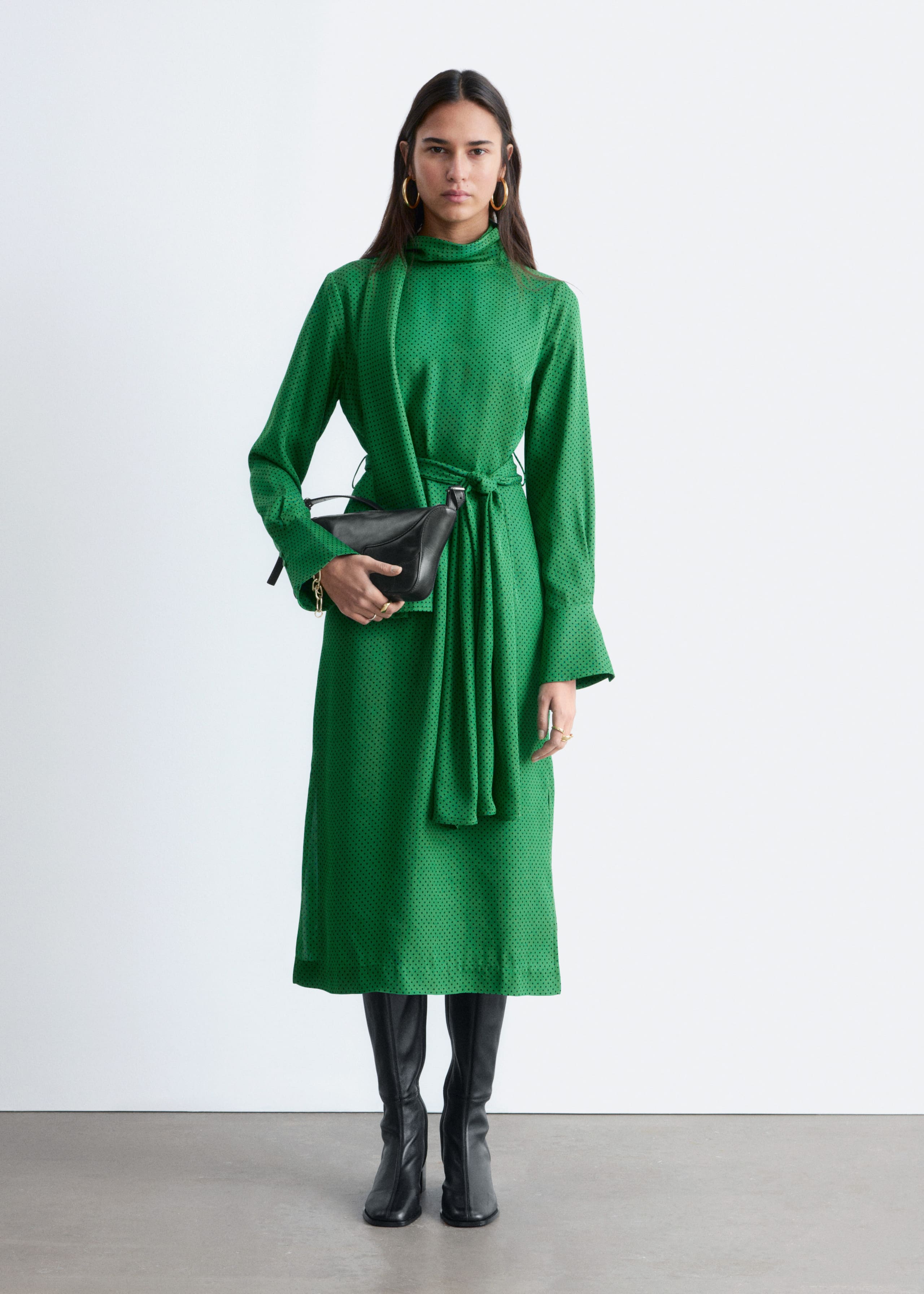 Image of Scarf-Neck Midi Dress