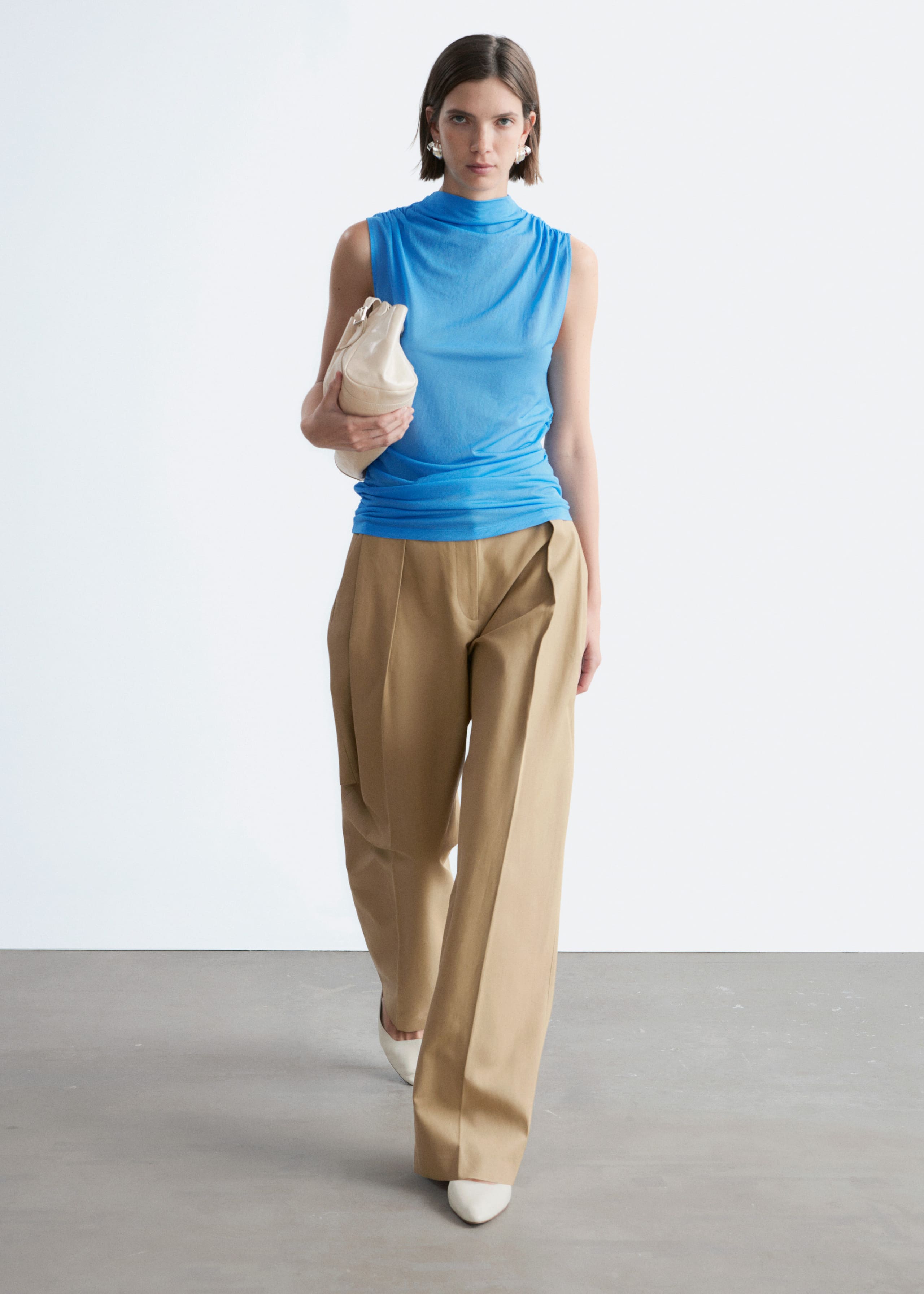 Ruched Mock-Neck Top - Dark Brown - Lookbook