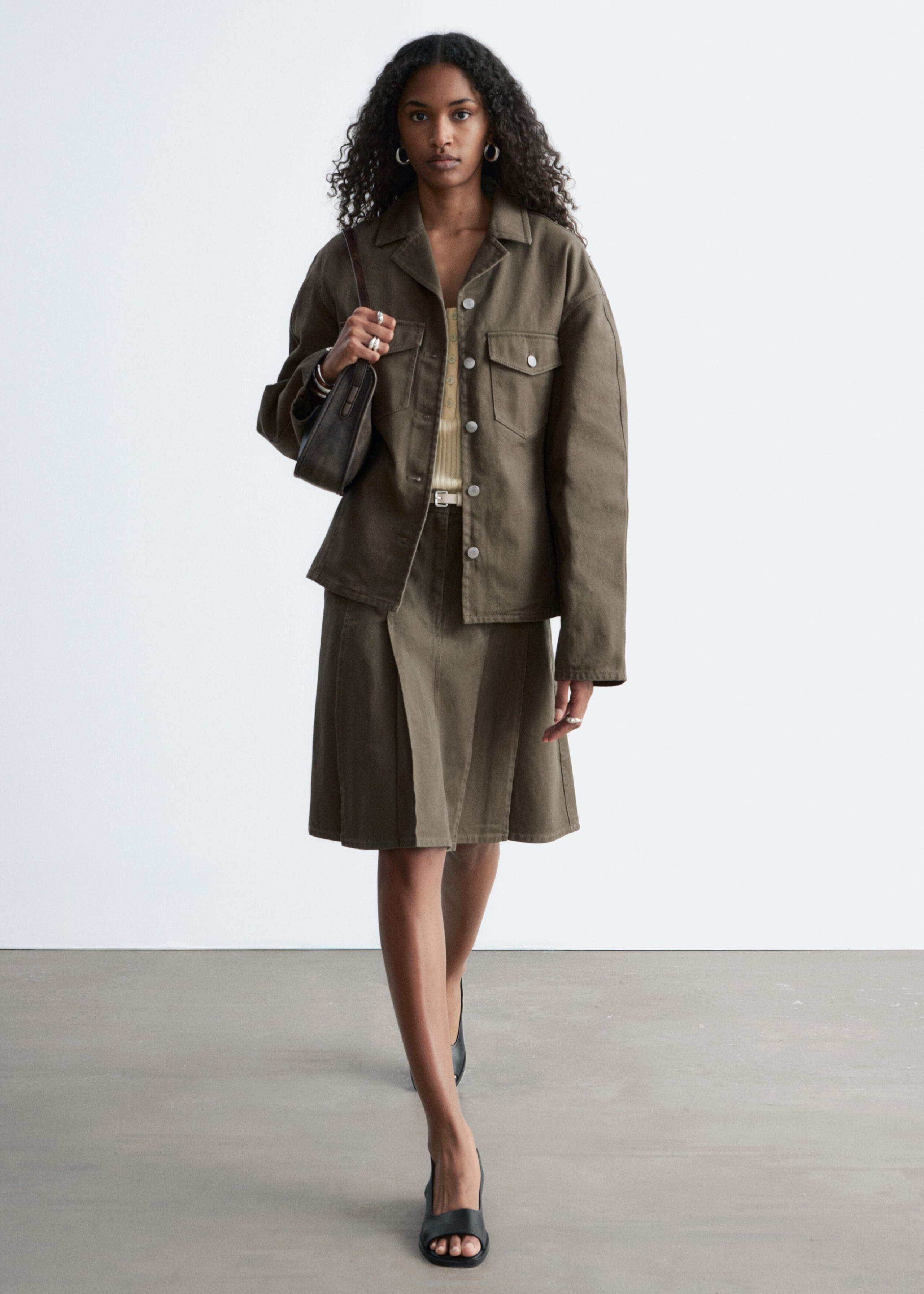 Image of Gonna midi in cotone a pieghe