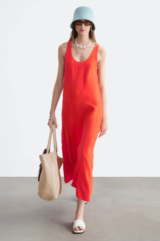 Vestido midi con escote redondo - Naranja - 1