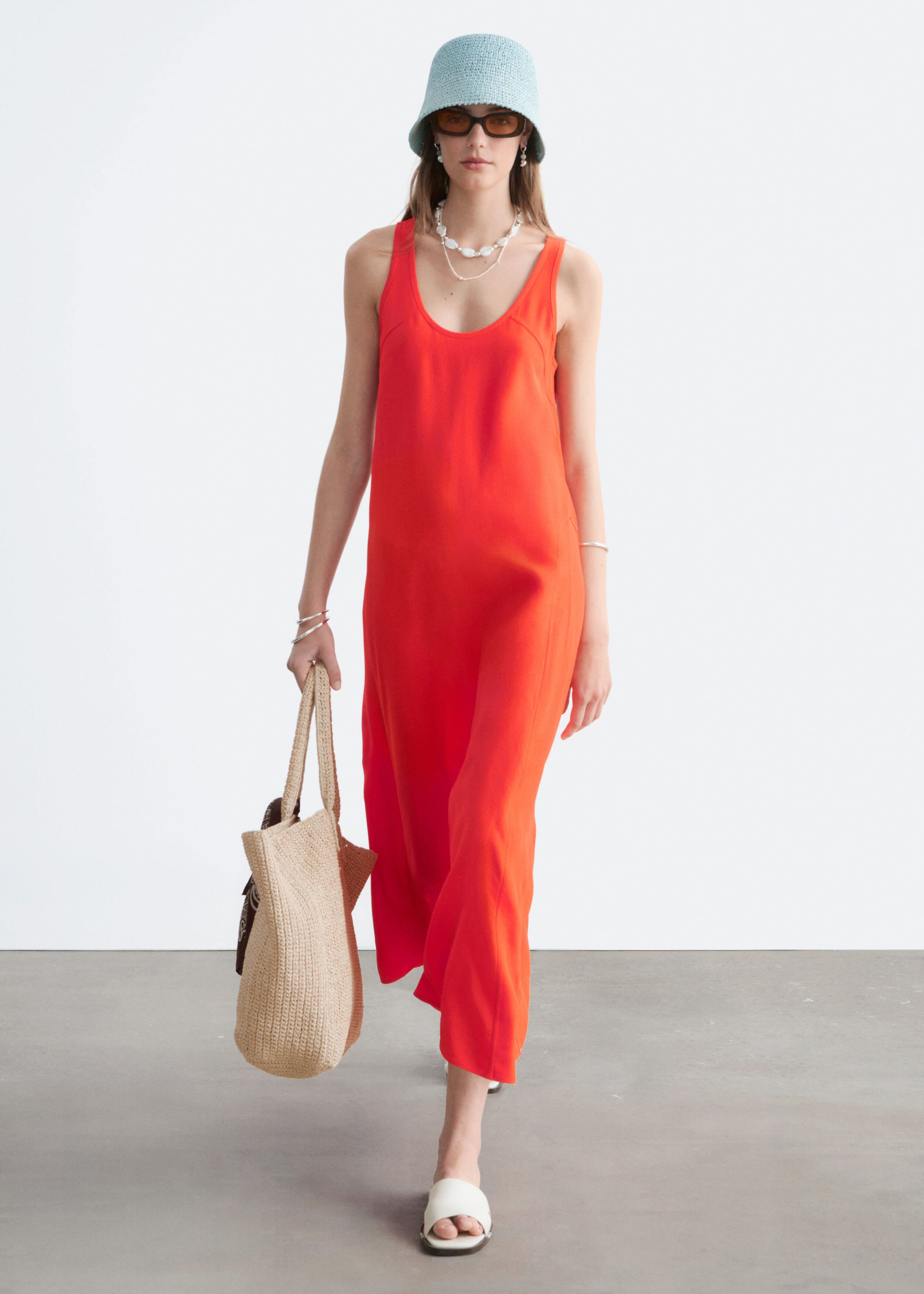 Scoop-Neck Midi Dress - Light Yellow - Lookbook