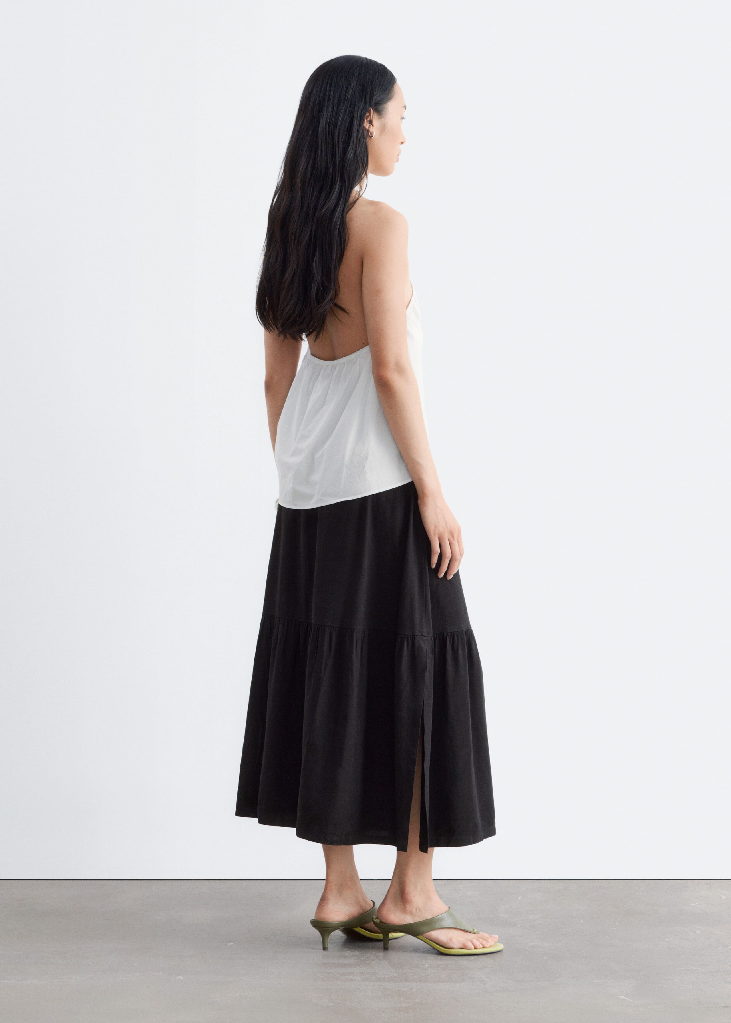Tiered Midi Skirt - Black - Lookbook