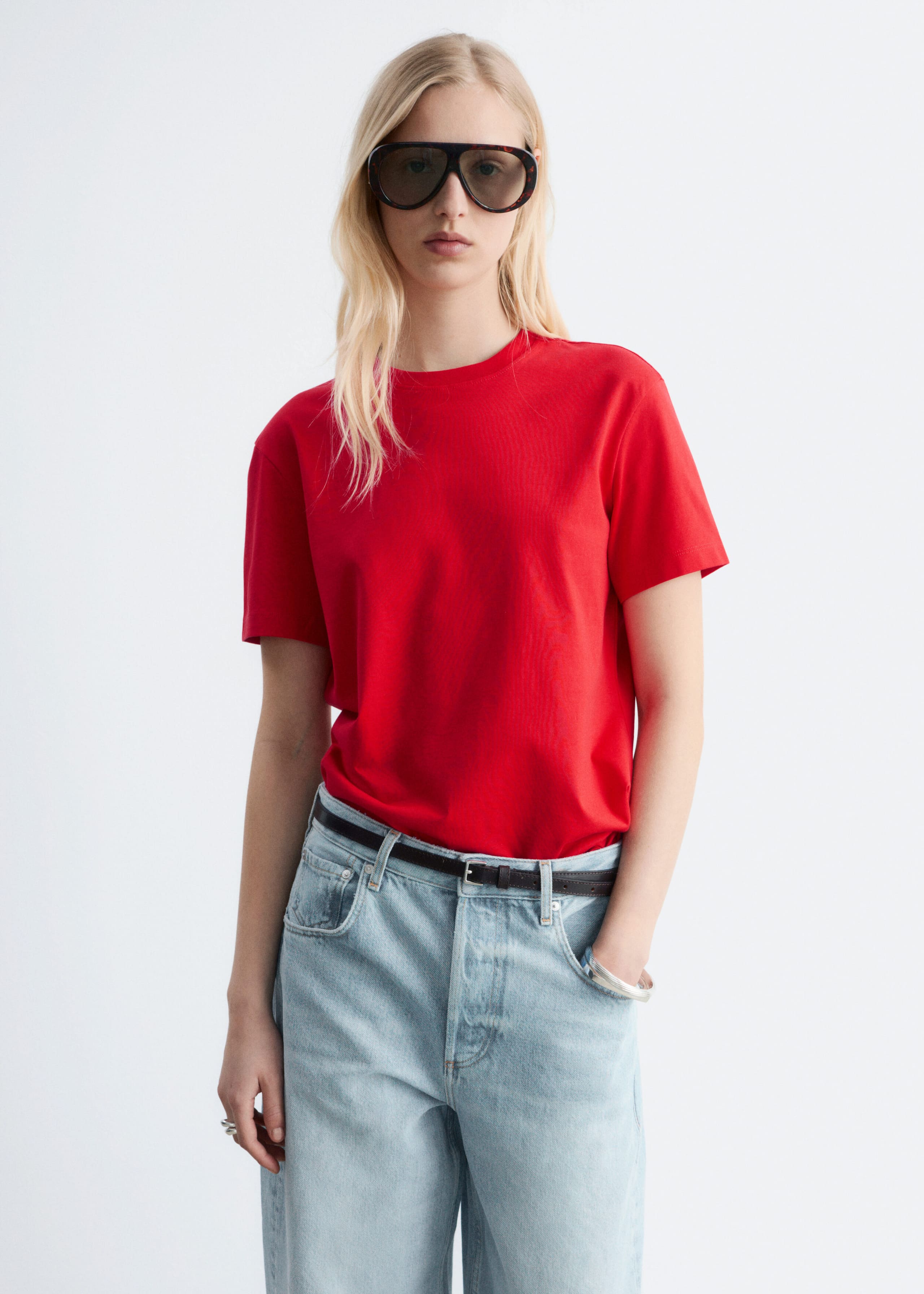 Image of Bawełniany T-shirt z okrągłym dekoltem