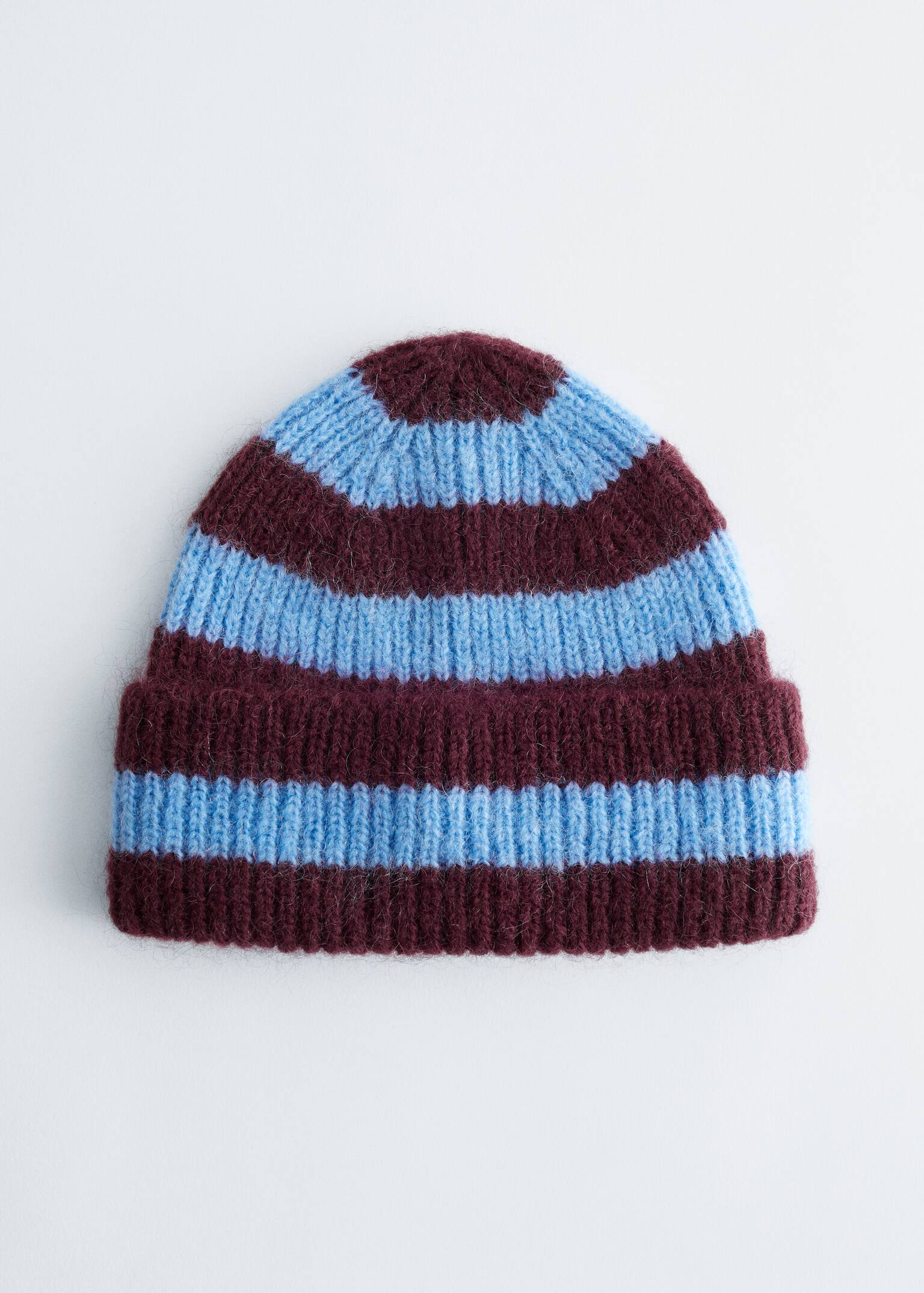 Beanie aus Wollmischung - Weinrot/Blau gestreift/Mahagoni/Taubenblau/Rot/Grau meliert/Zitrone/Schwarz/Beige