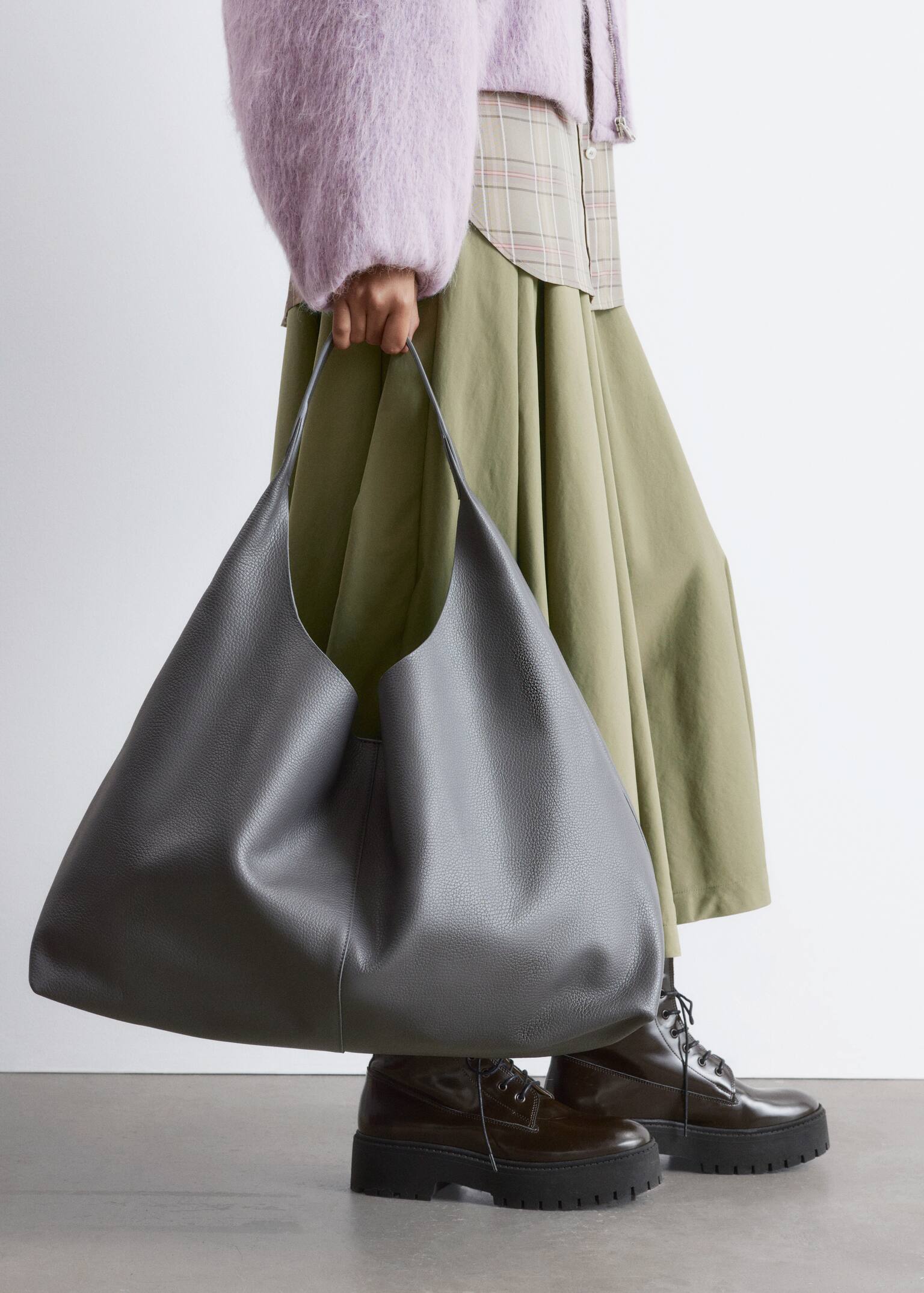 Sac cabas extra large en cuir - Gris foncé/Noir